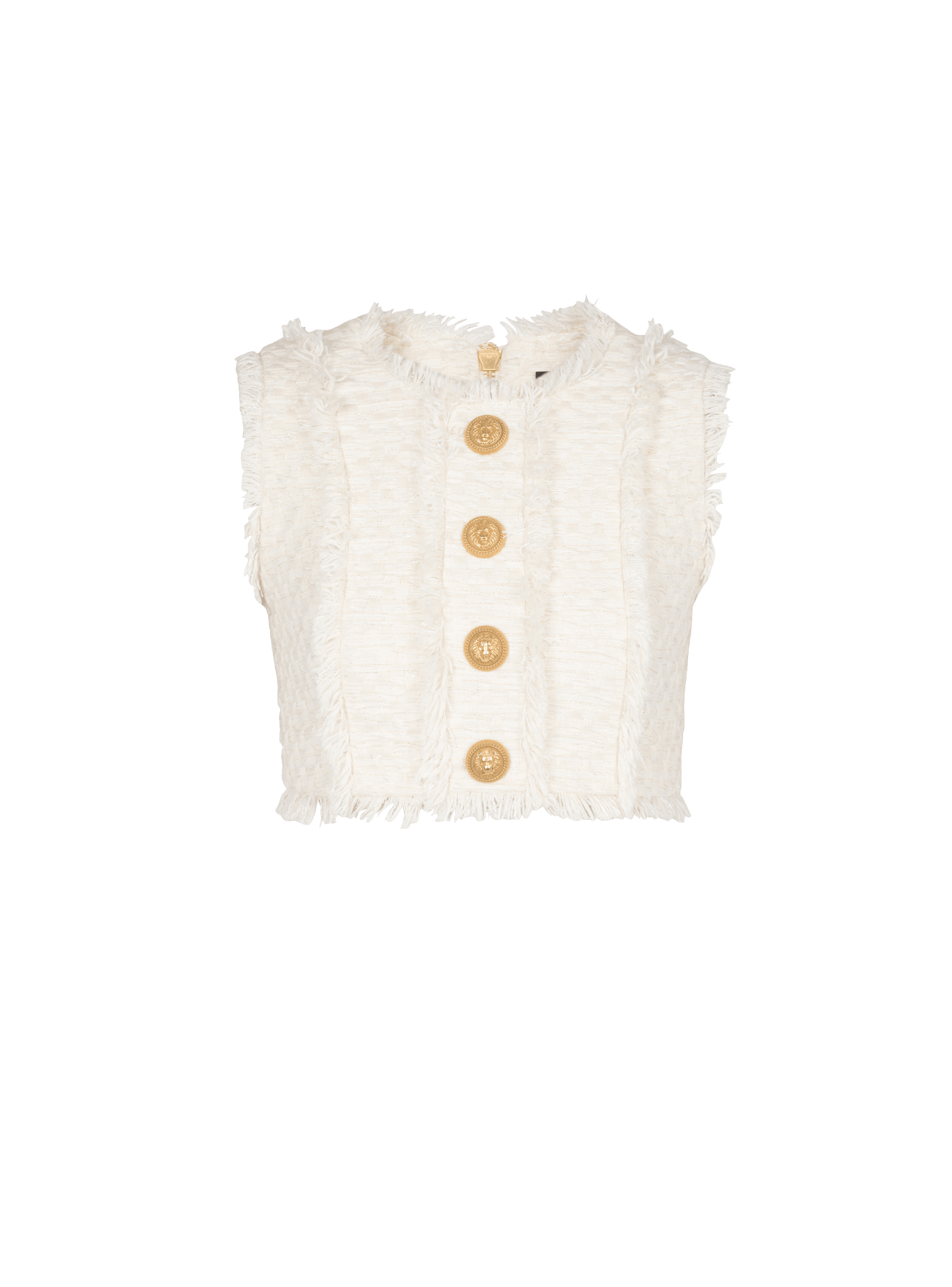 Tweed crop top with buttons, white, hi-res