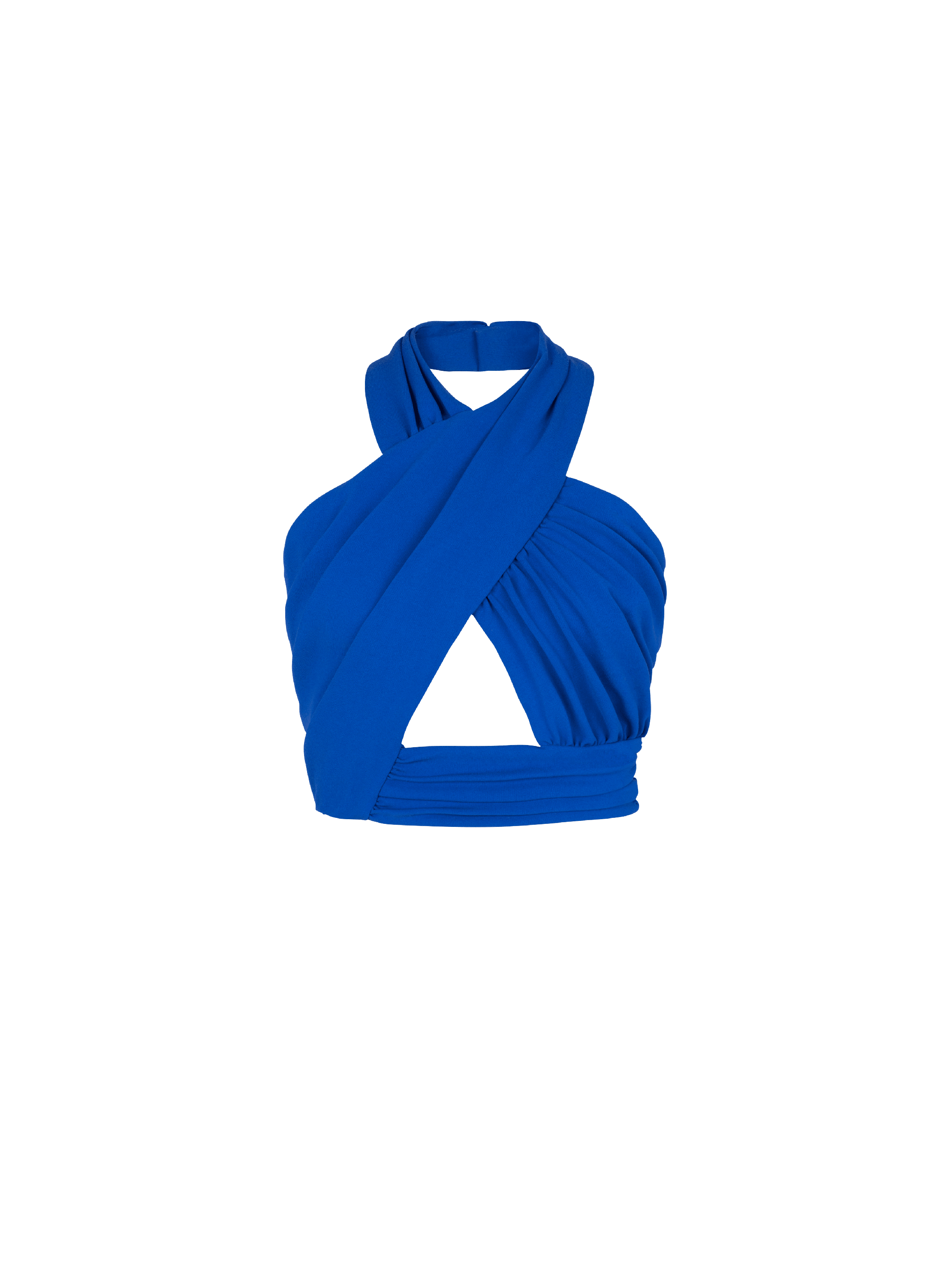 Draped jersey crop top, blue, hi-res