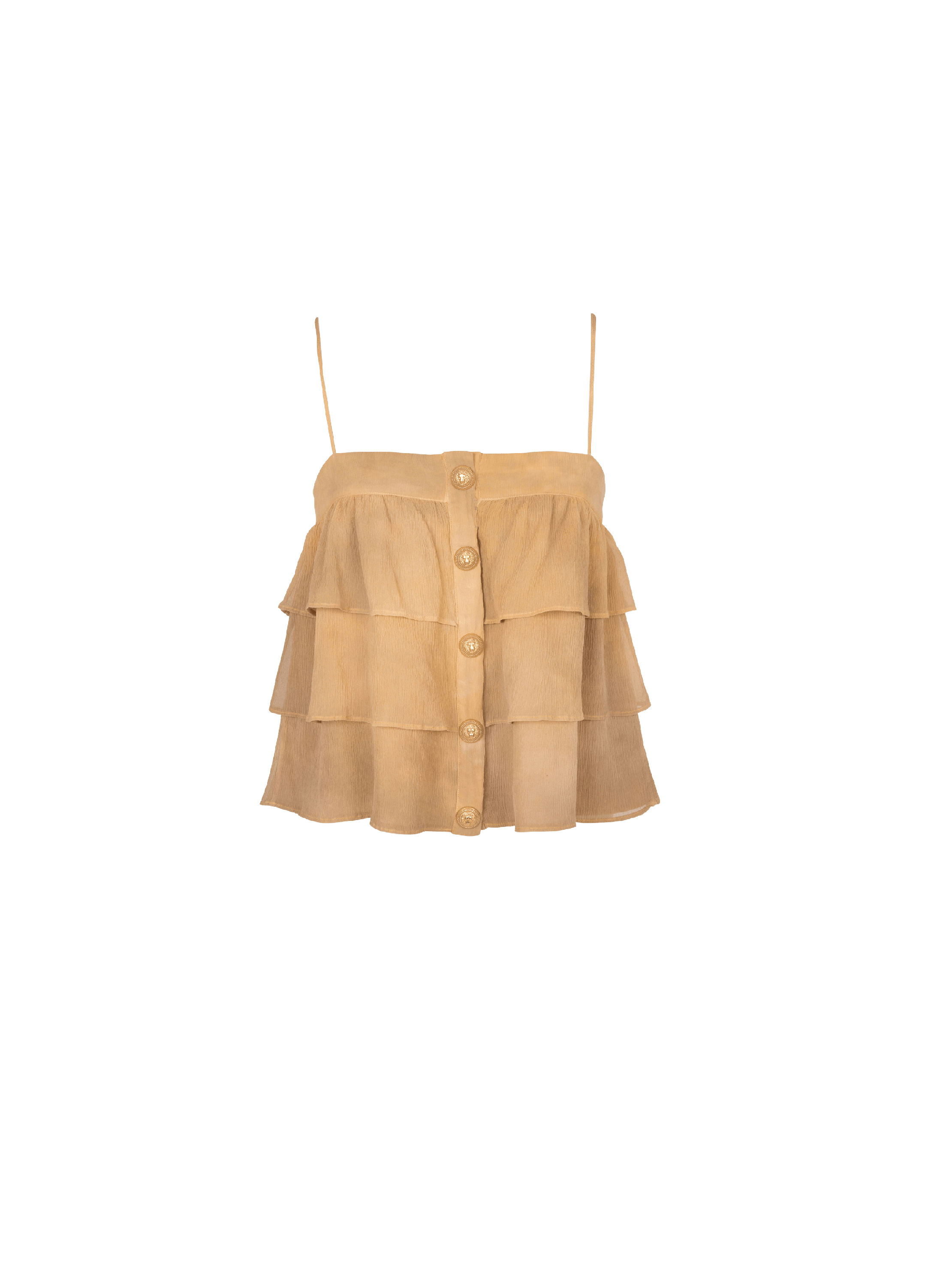 Trägertop aus gebatikter Seide mit Rüschen