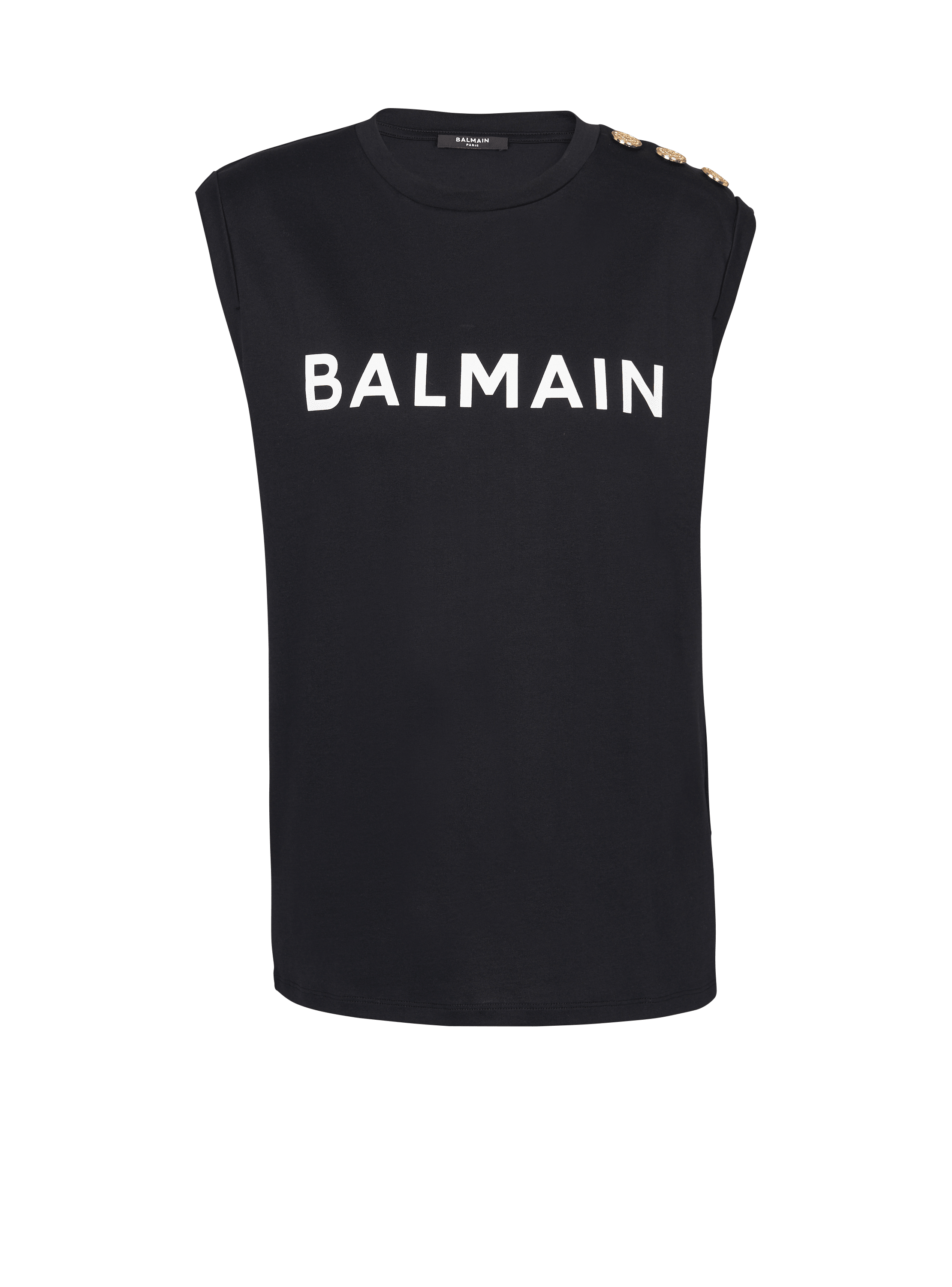 T-shirt en coton éco-responsable imprimé logo Balmain, noir, hi-res