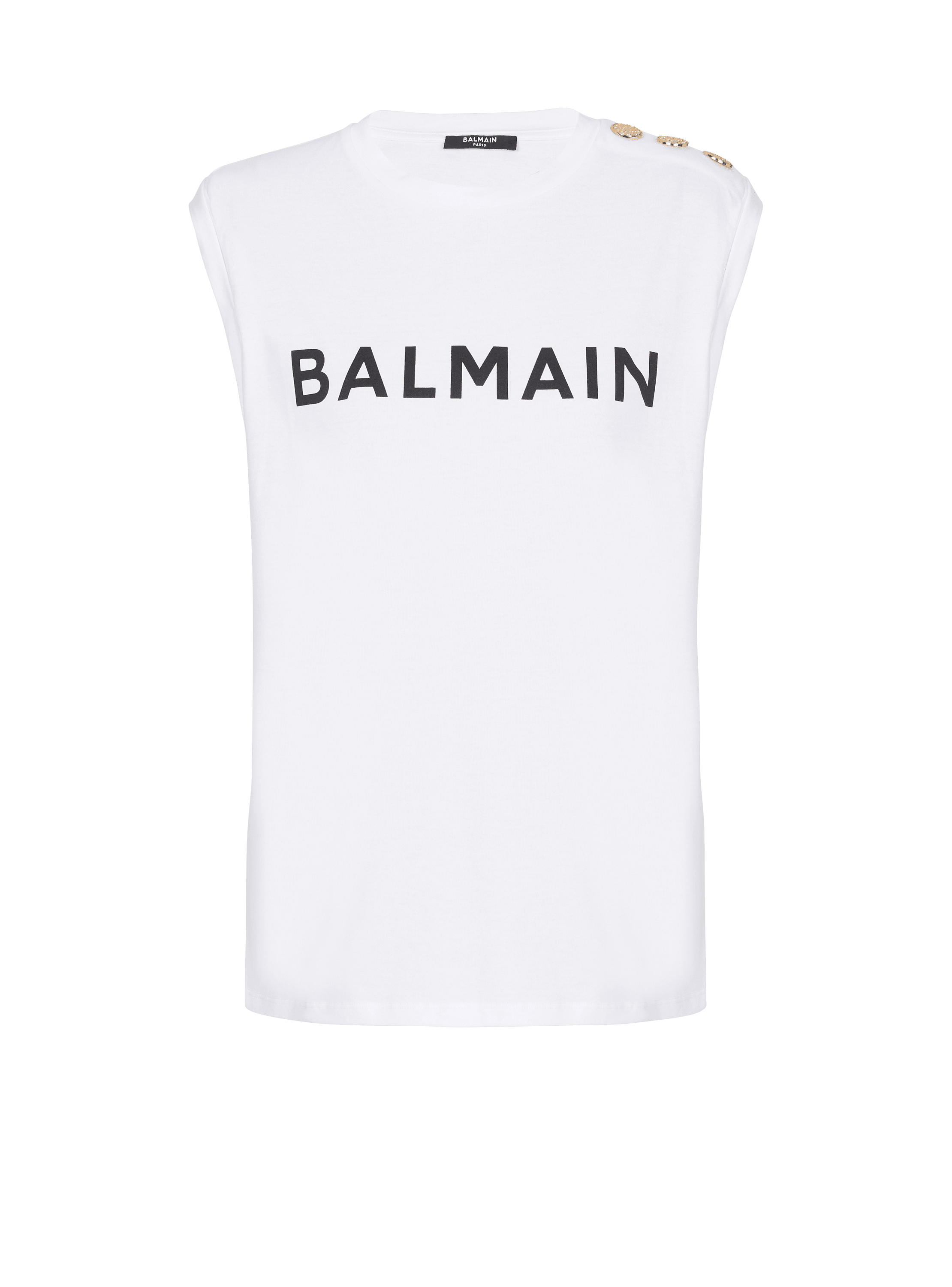 T-shirt en coton éco-responsable imprimé logo Balmain, blanc, hi-res
