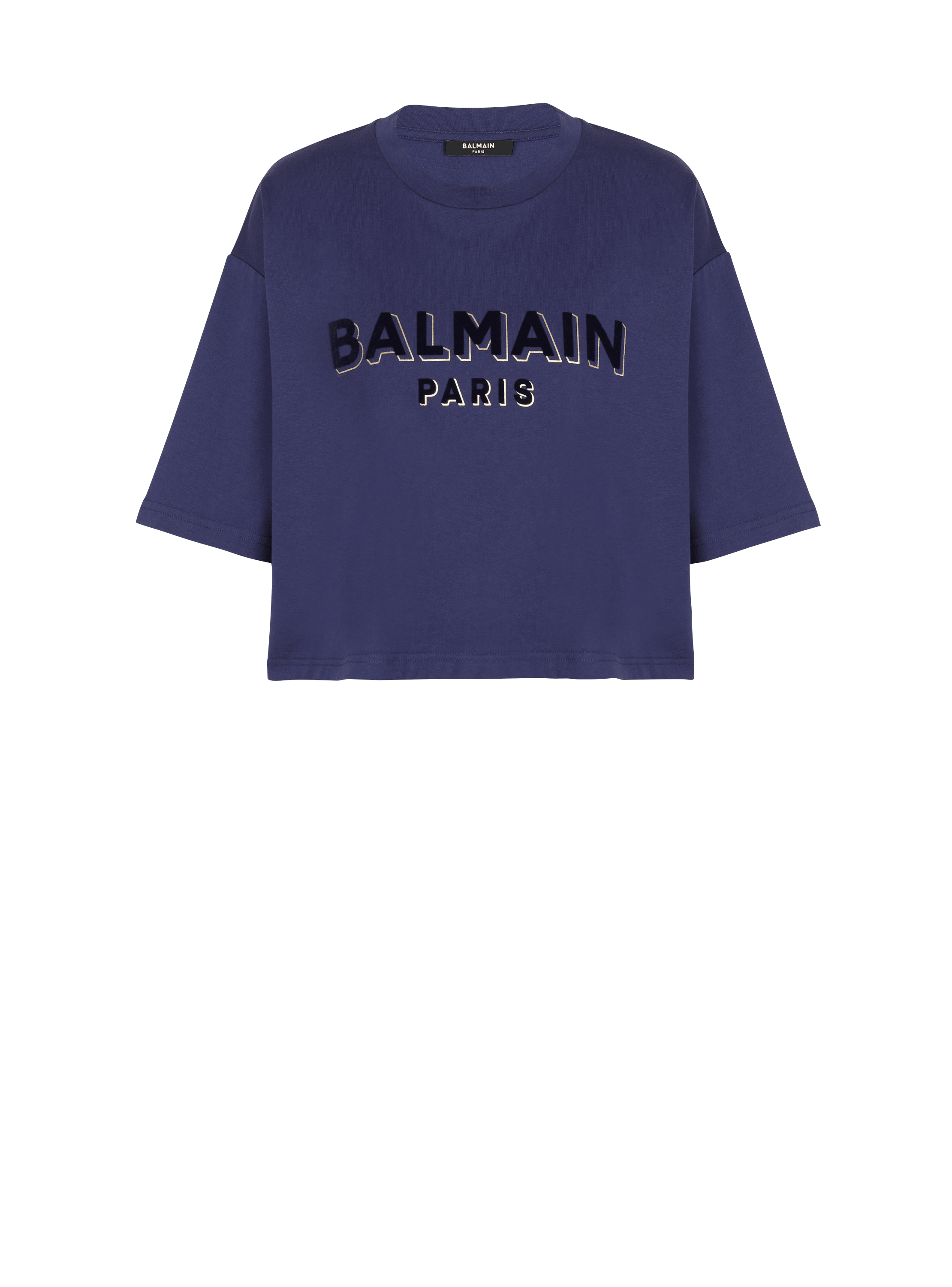 Camiseta corta de algodón con logotipo metálico serigrafiado de Balmain