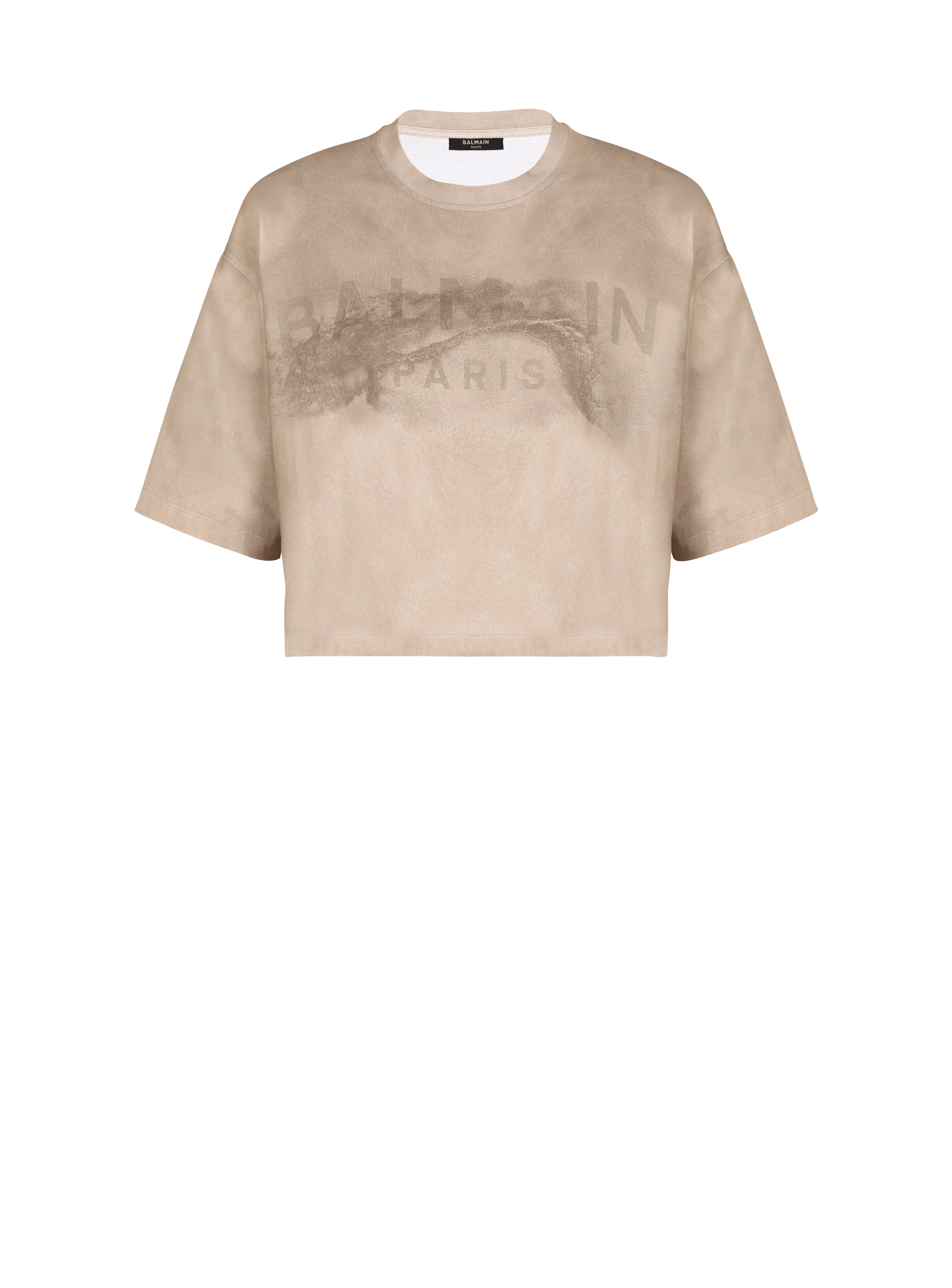 Eco-responsible cropped cotton T-shirt with Balmain logo print