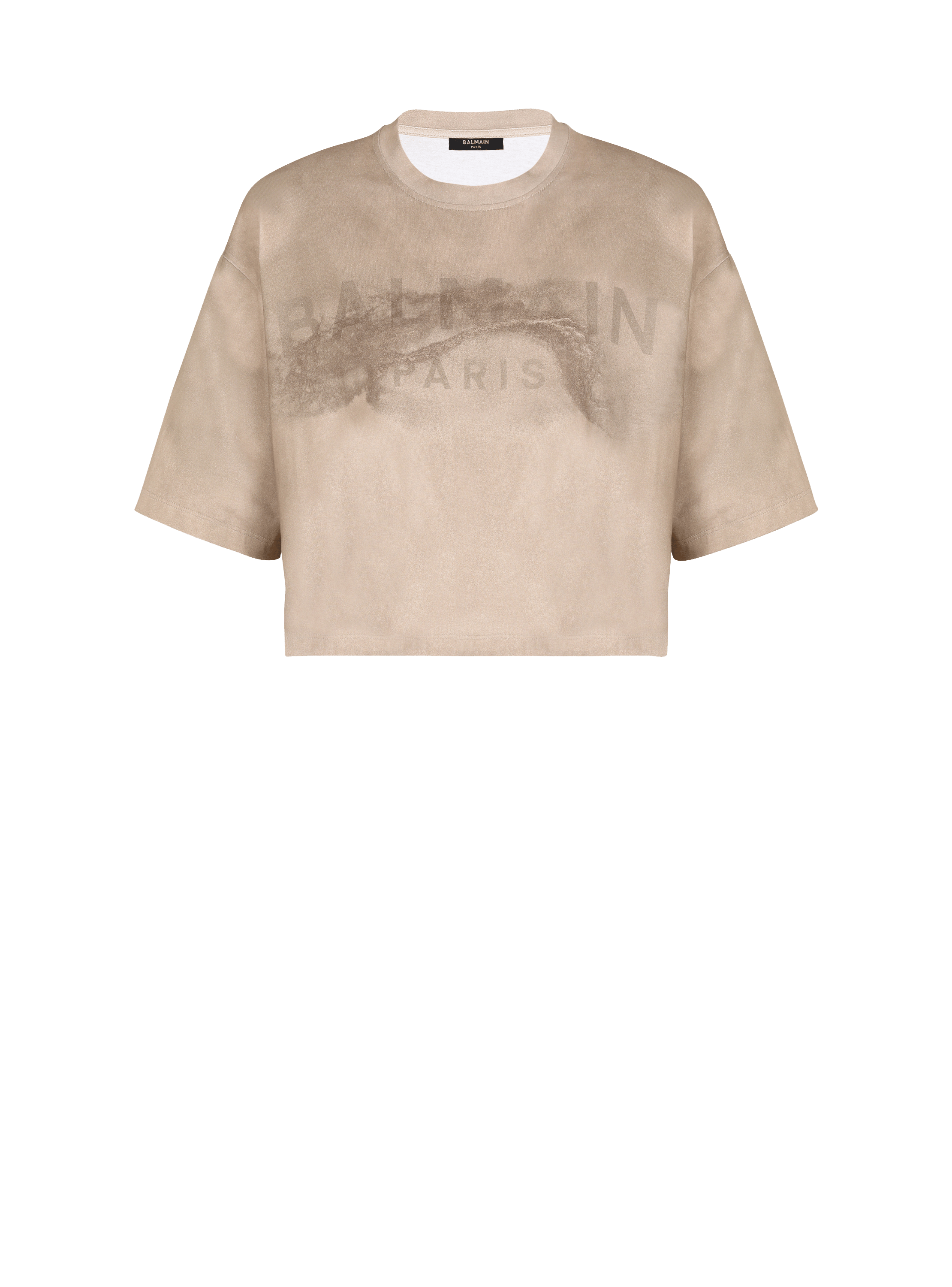 Kurzes T-Shirt aus Öko-Baumwolle mit aufgedrucktem Balmain-Logo