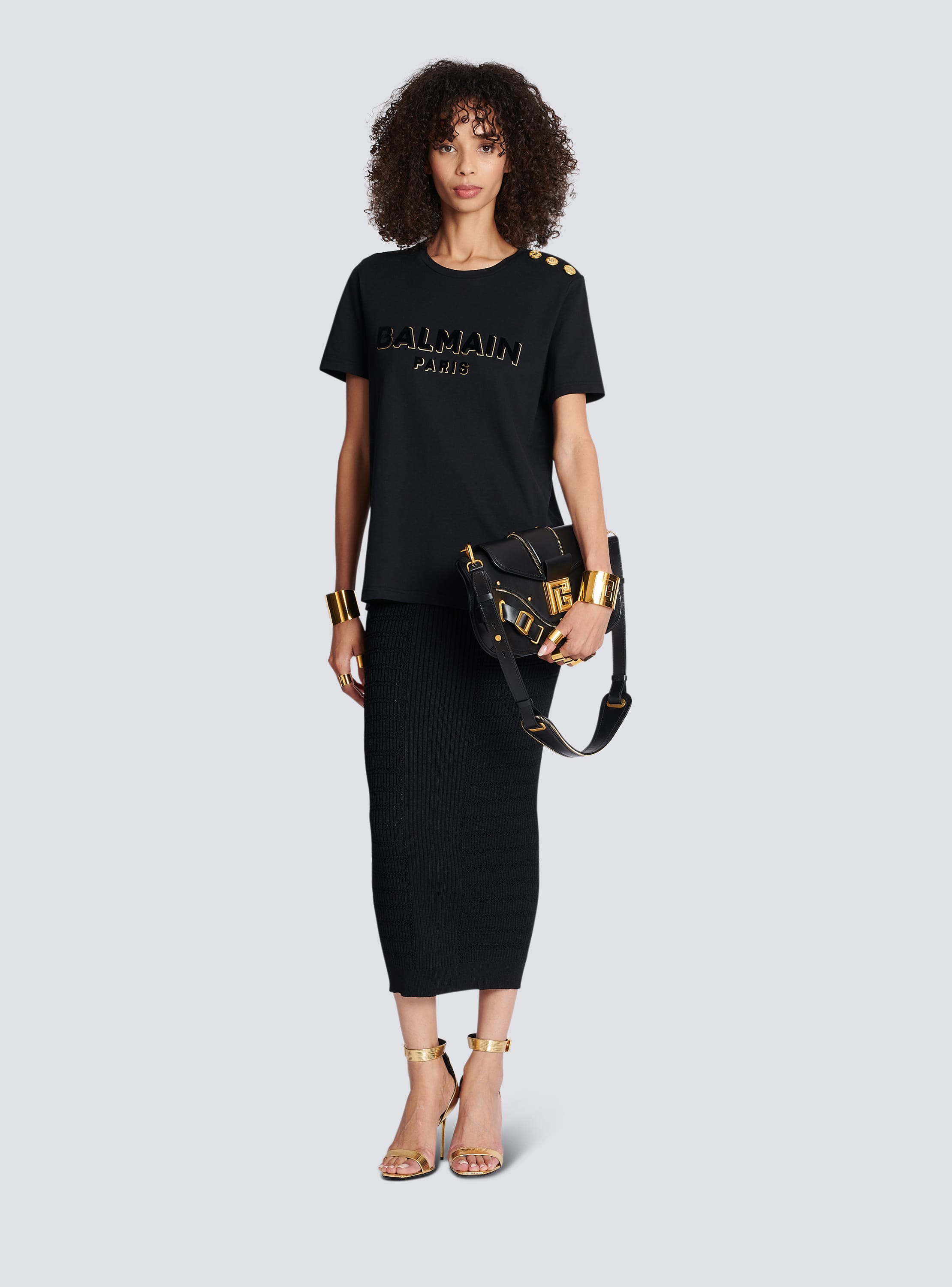 T-shirt in cotone con logo Balmain metallizzato floccato