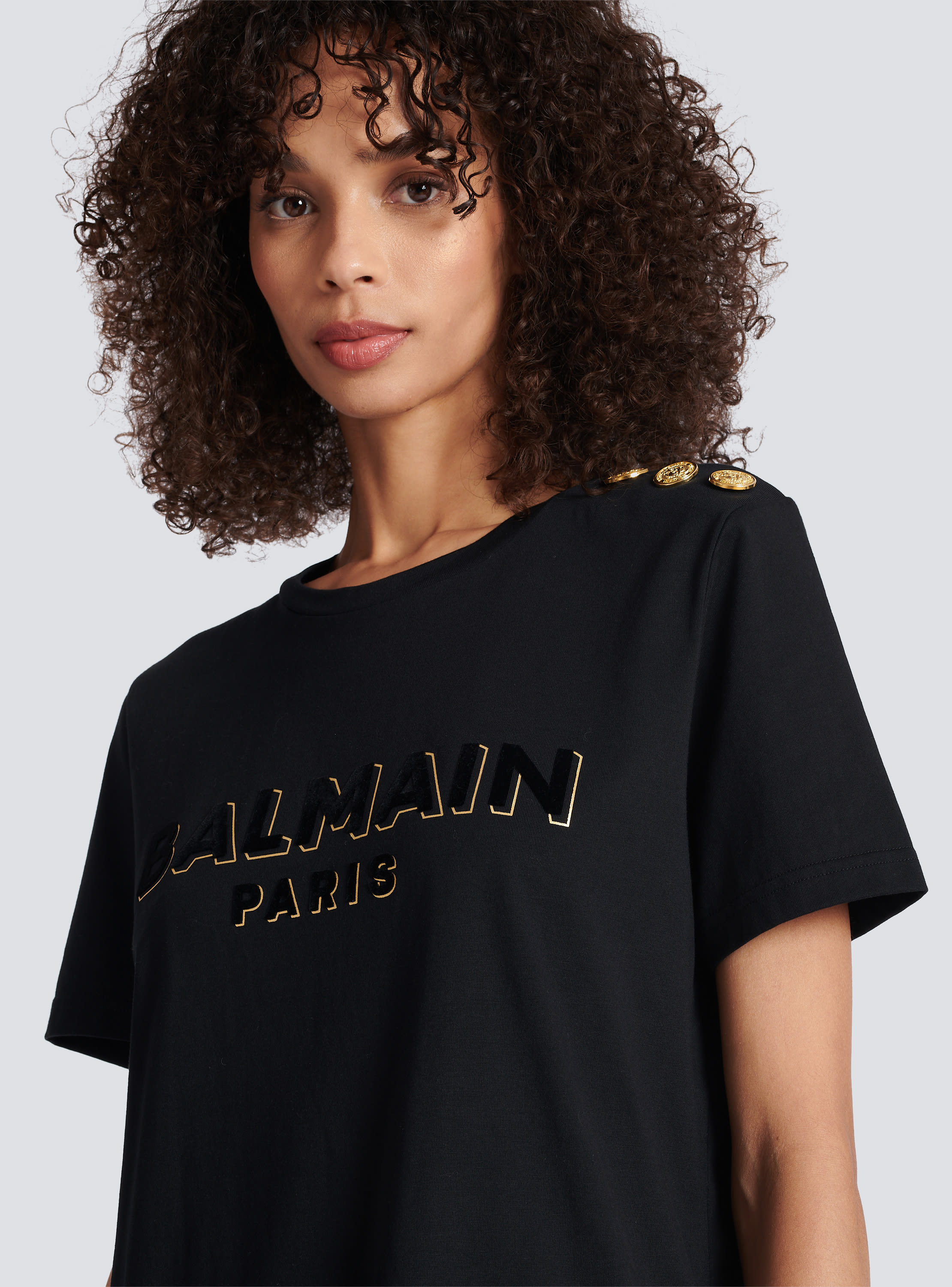 Balmain Black Metallic Flocked T-Shirt