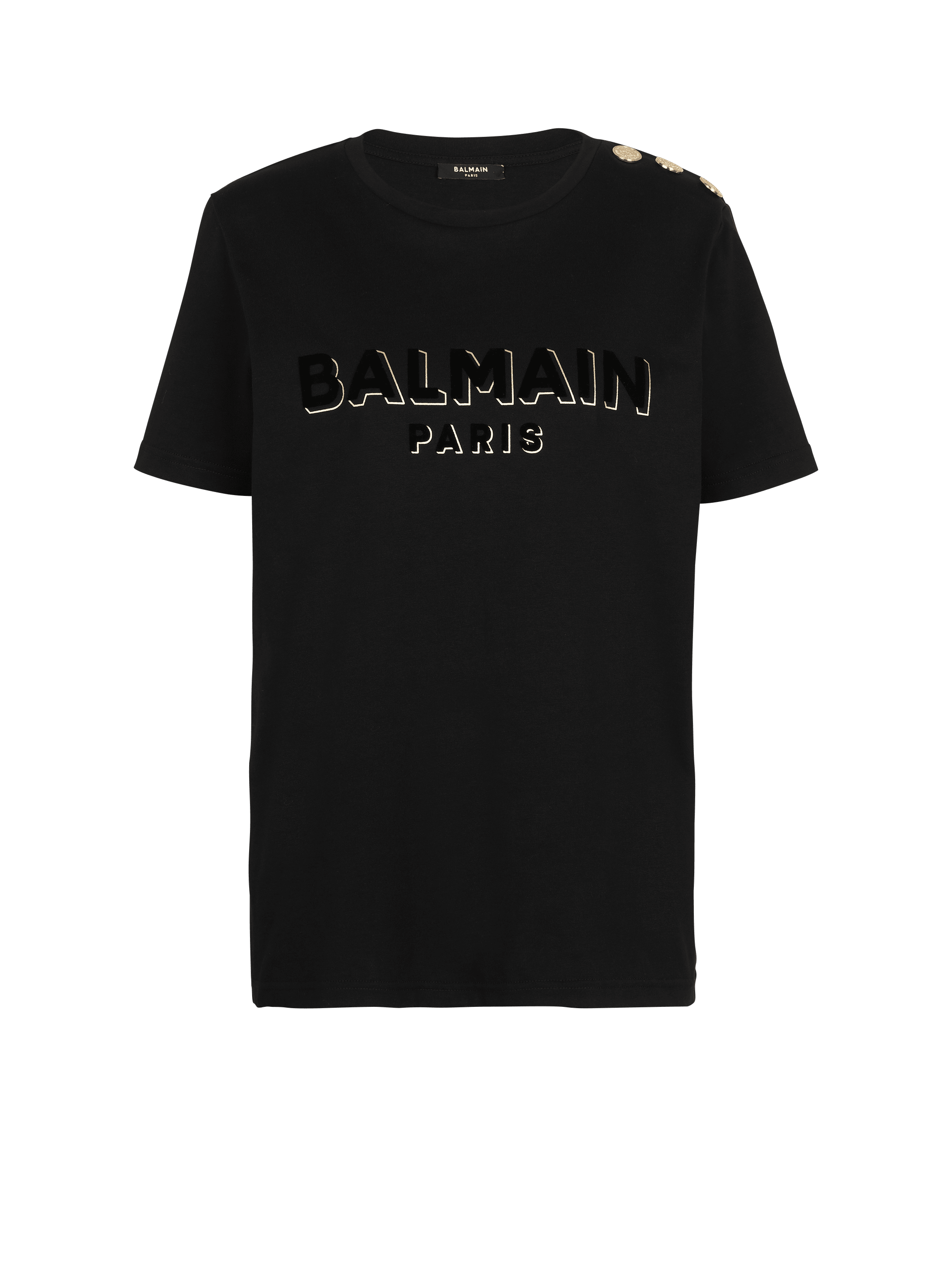 T-shirt in cotone con logo Balmain metallizzato floccato