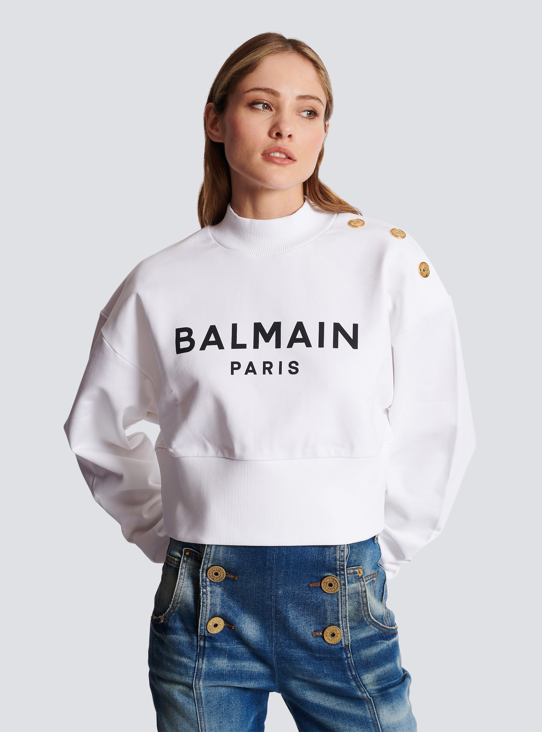 Balmain Kids two-tone logo-print sweatshirt - White