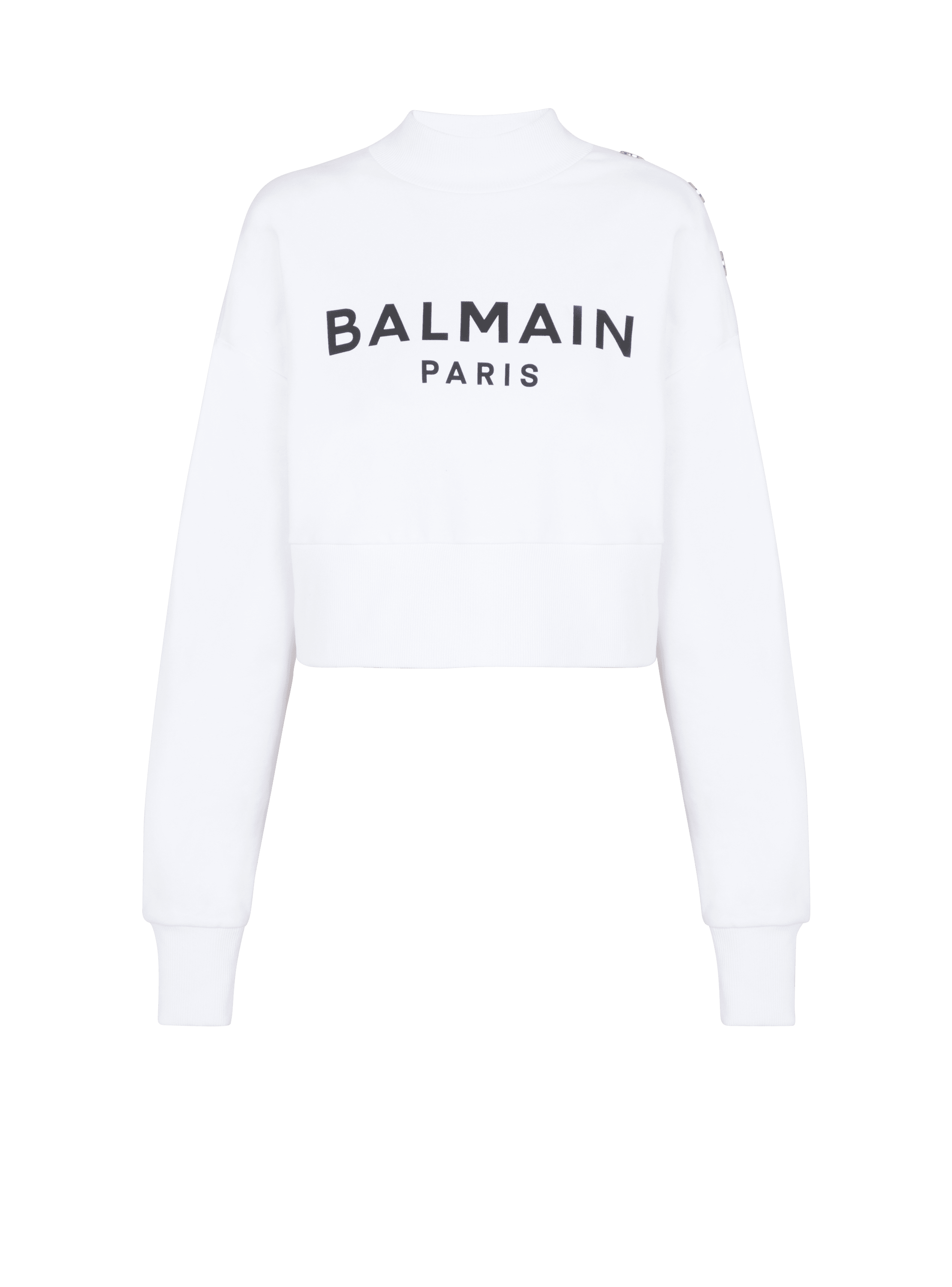 Eco-responsible cotton cropped sweatshirt with Balmain logo print