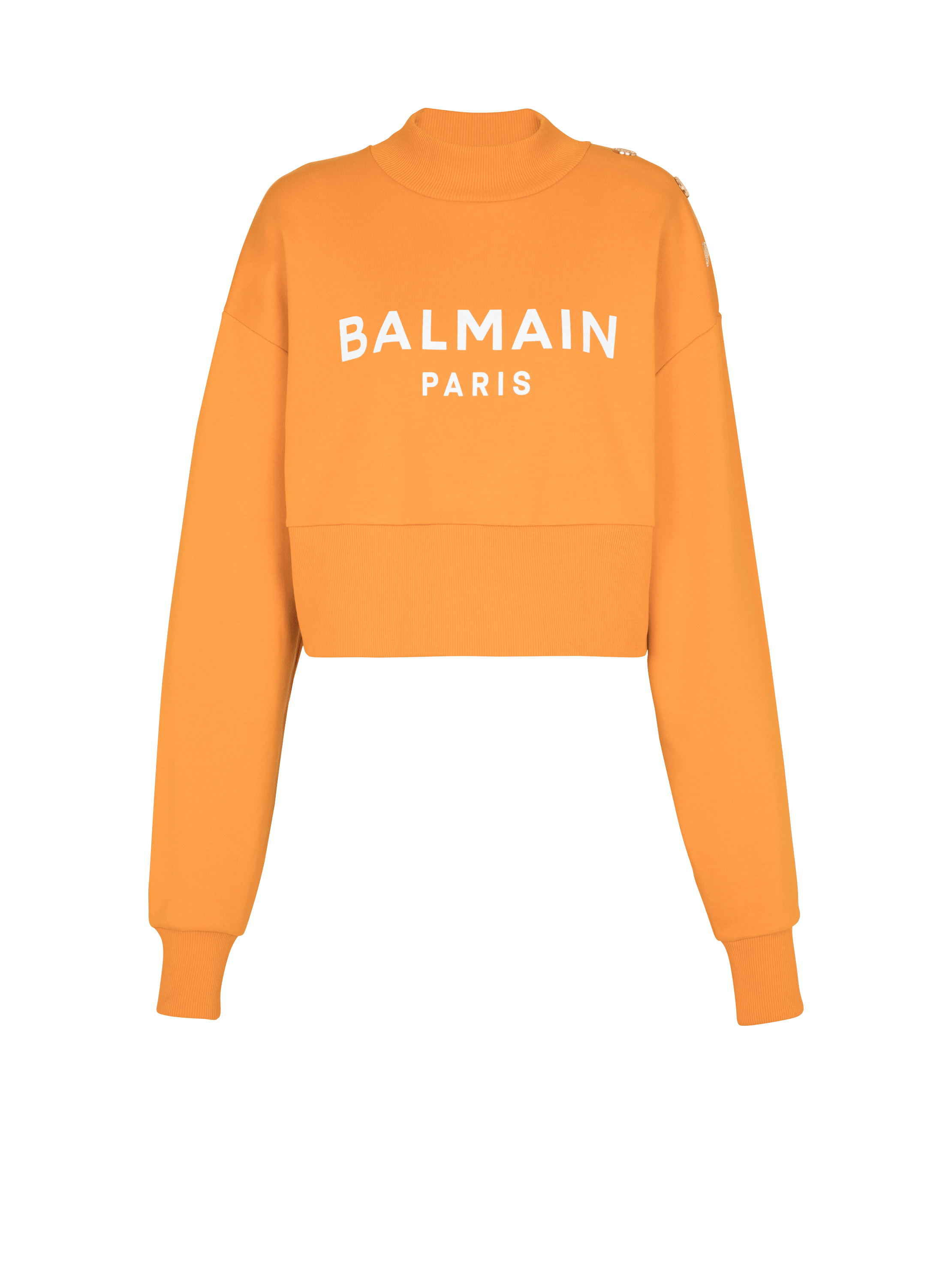 Balmain巴尔曼标志印花短款环保设计棉质运动衫, orange, hi-res