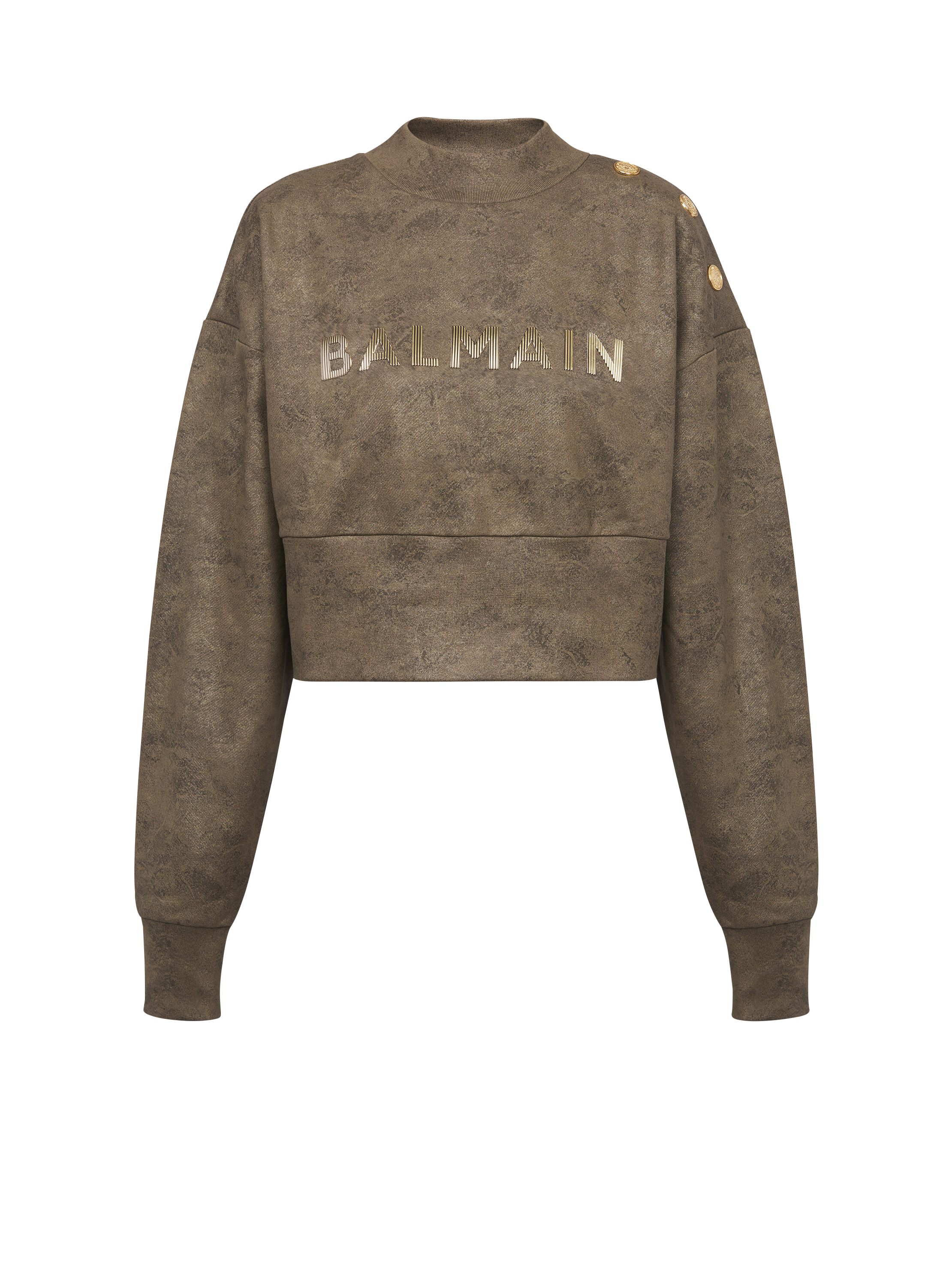 Sudadera corta de algodón ecológico con el logotipo de Balmain estampado en metal