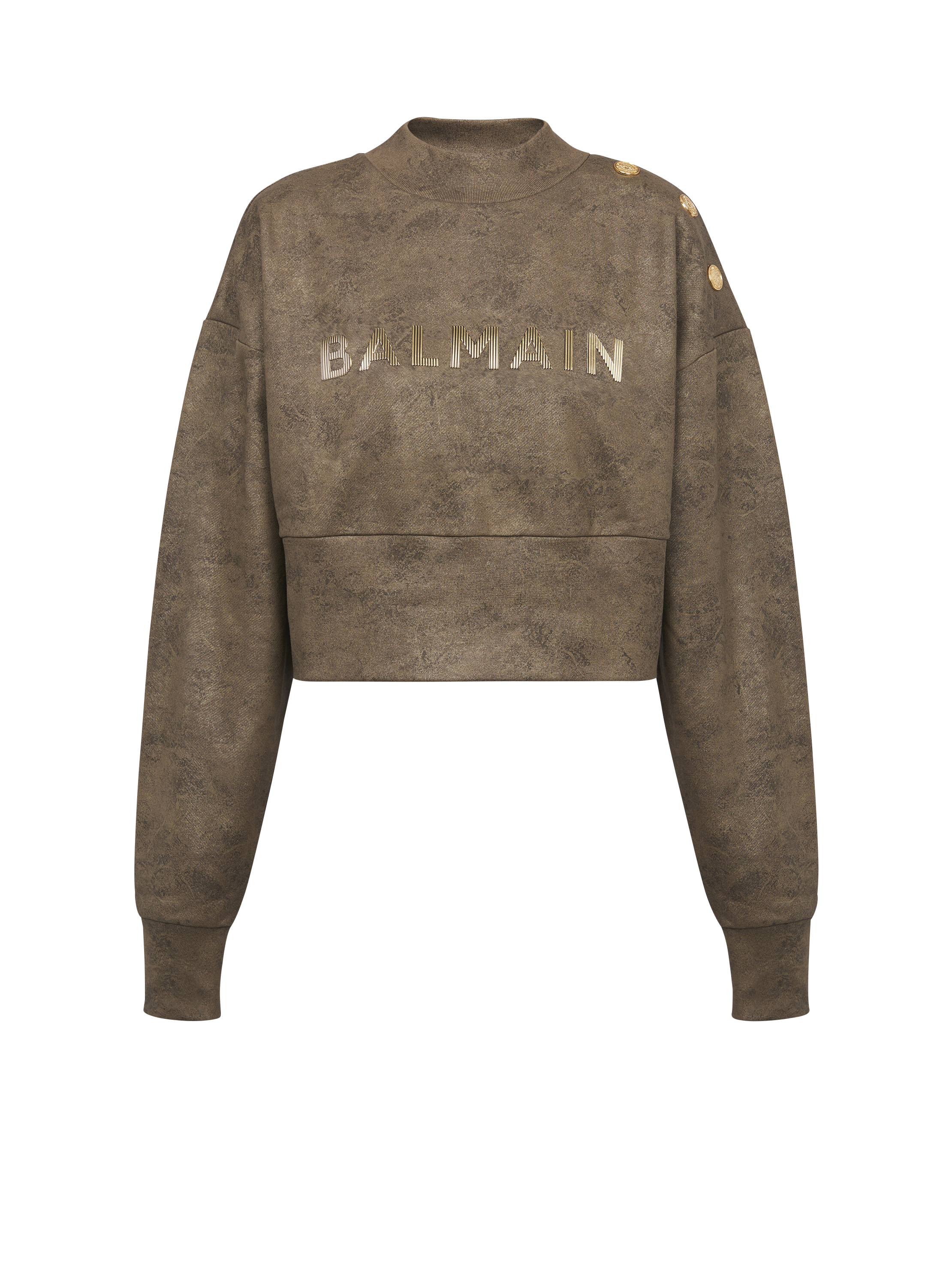 Eco-responsible cotton cropped sweatshirt with metallic Balmain logo