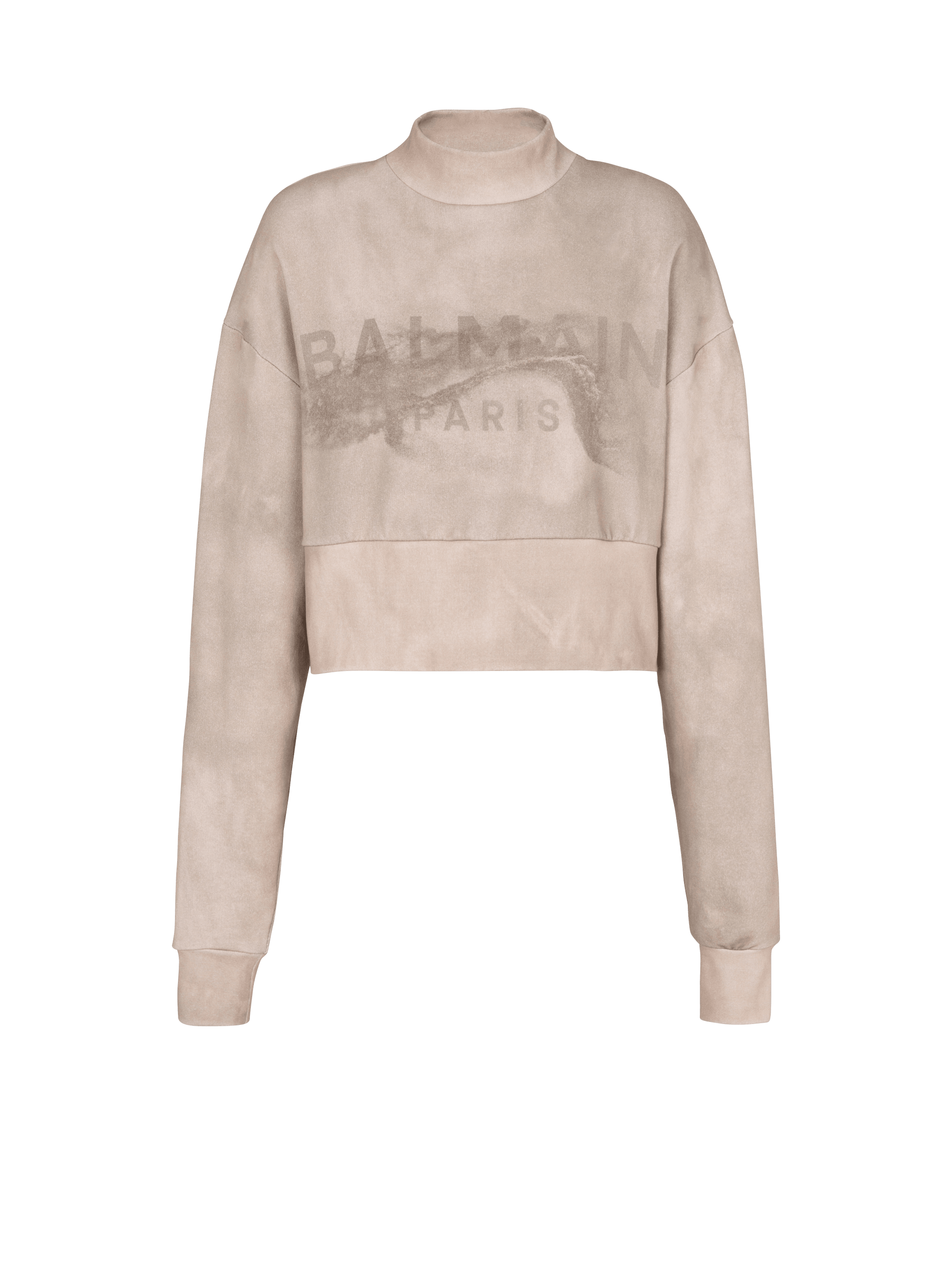 Eco-responsible cotton cropped sweatshirt with Balmain logo print