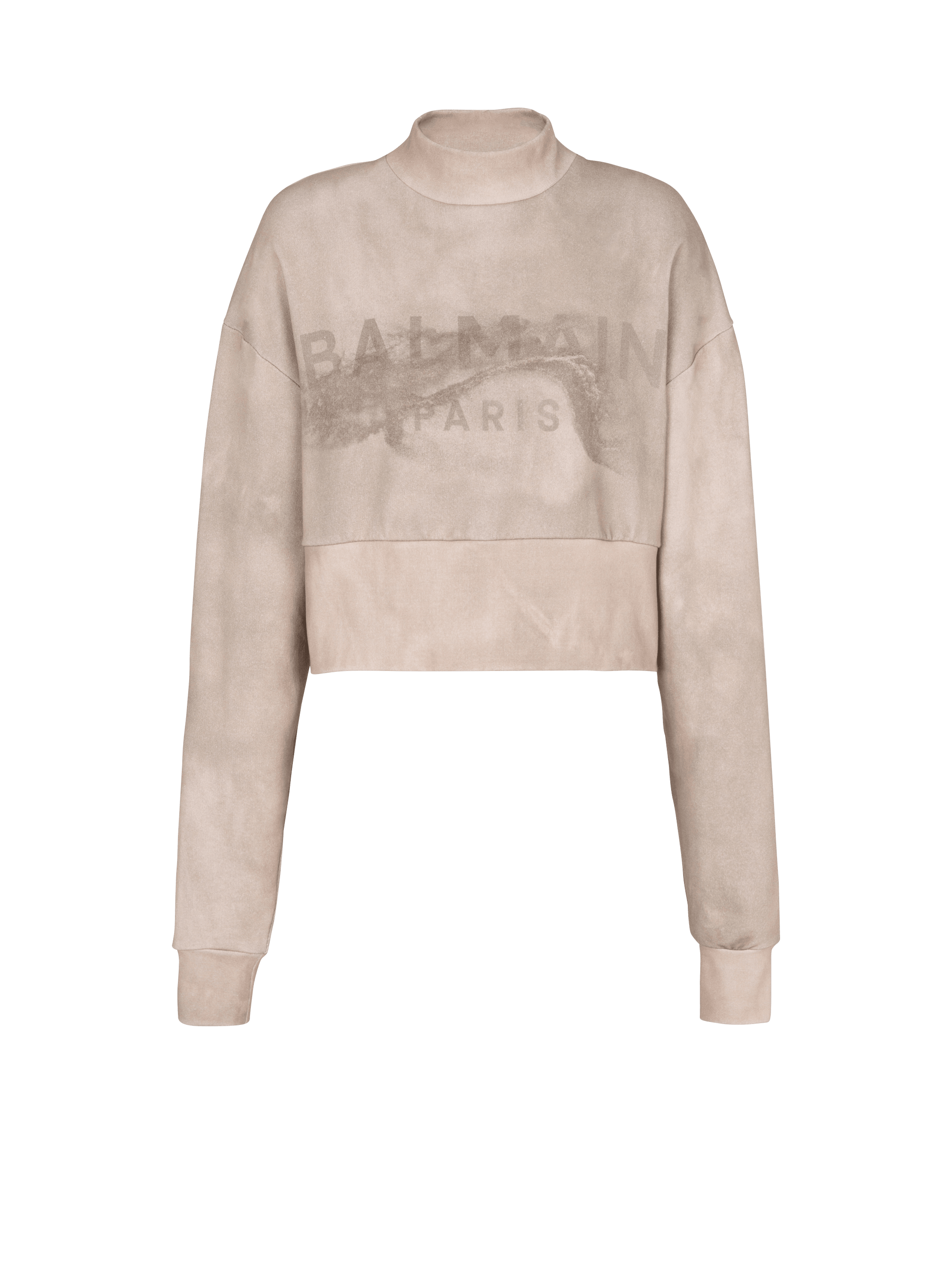 Balmain巴尔曼标志印花短款环保设计棉质运动衫, beige, hi-res