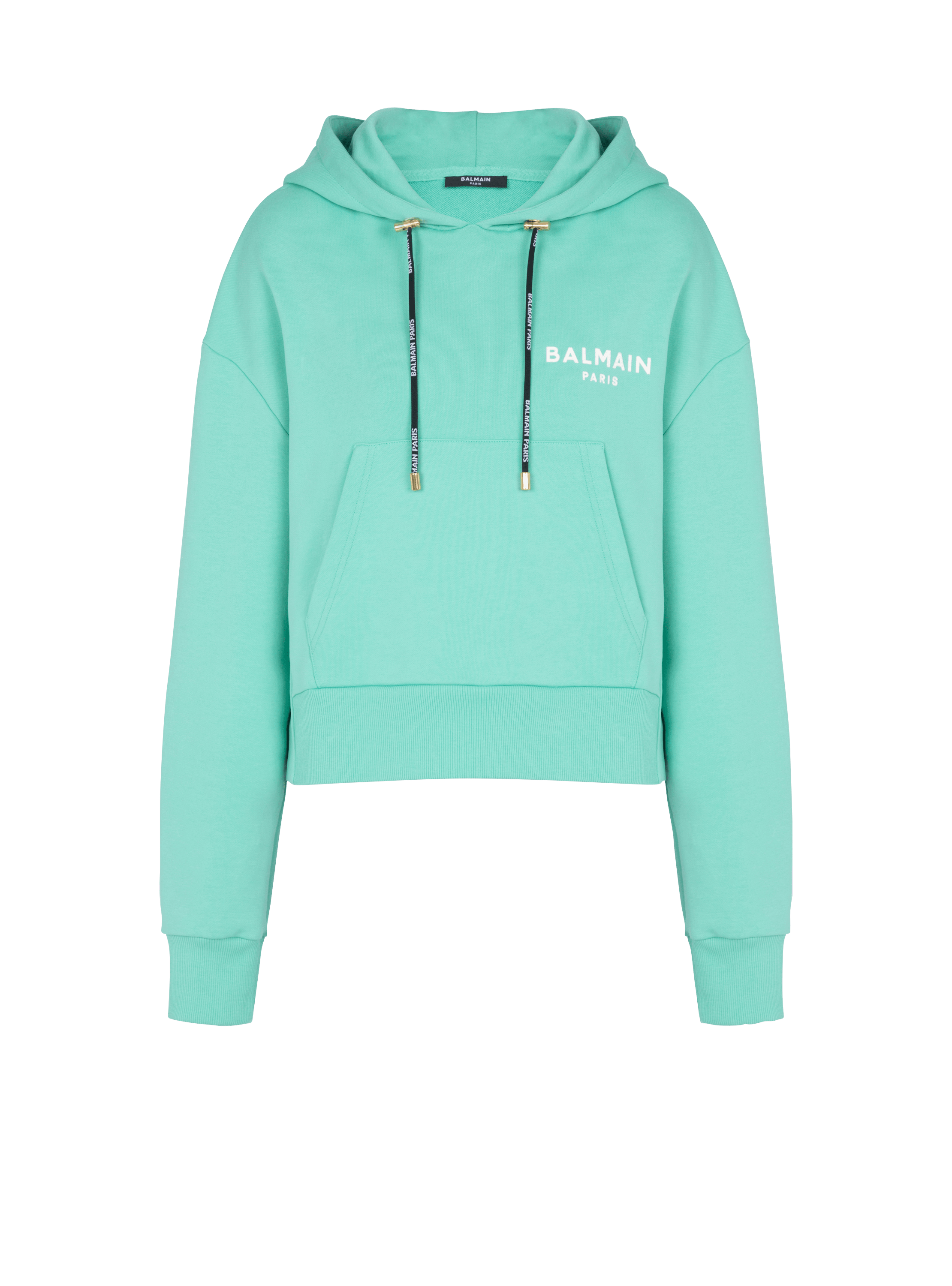 Cropped cotton sweatshirt with flocked Balmain logo