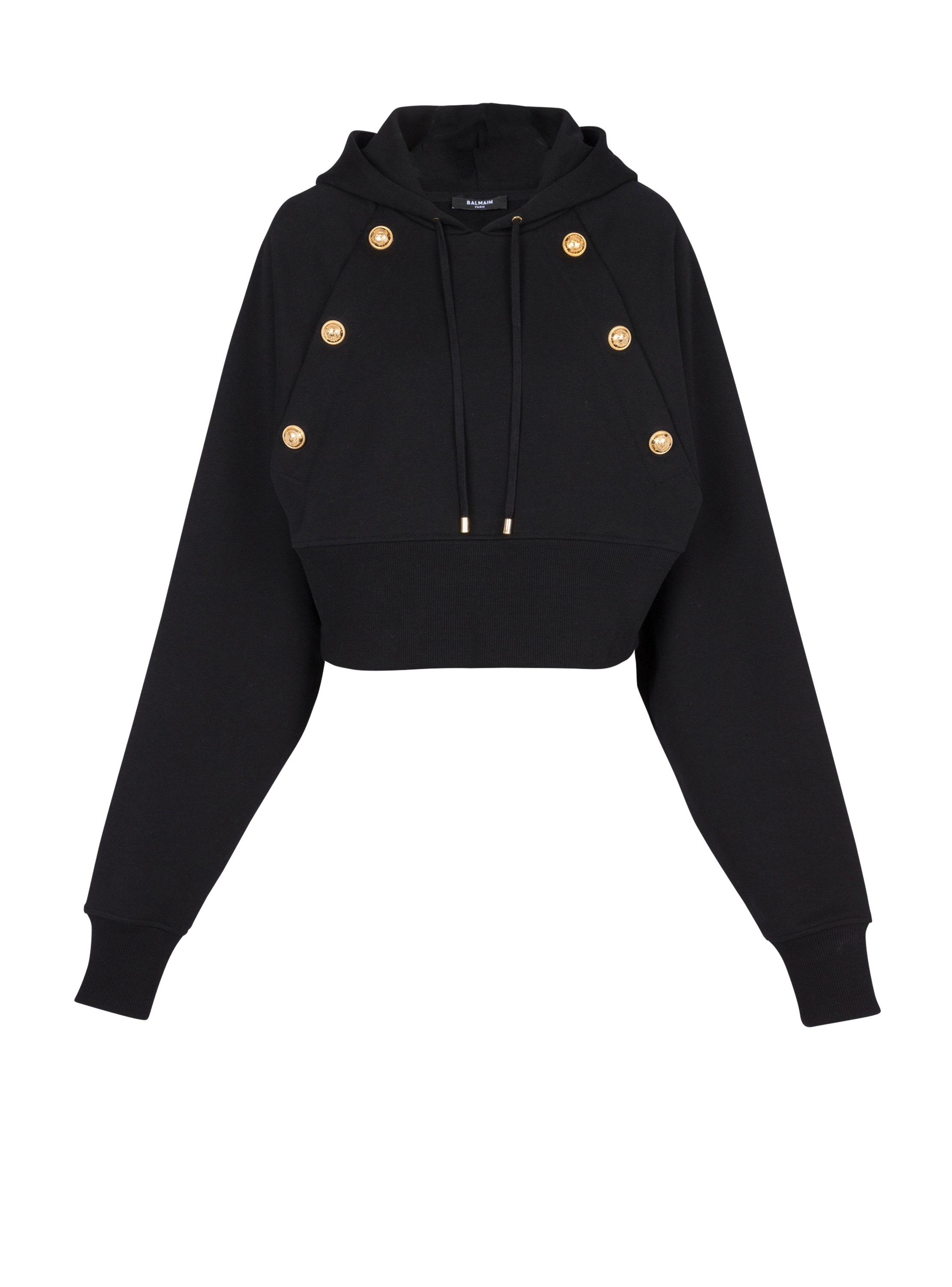 Eco-responsible cropped cotton sweatshirt with gold buttons