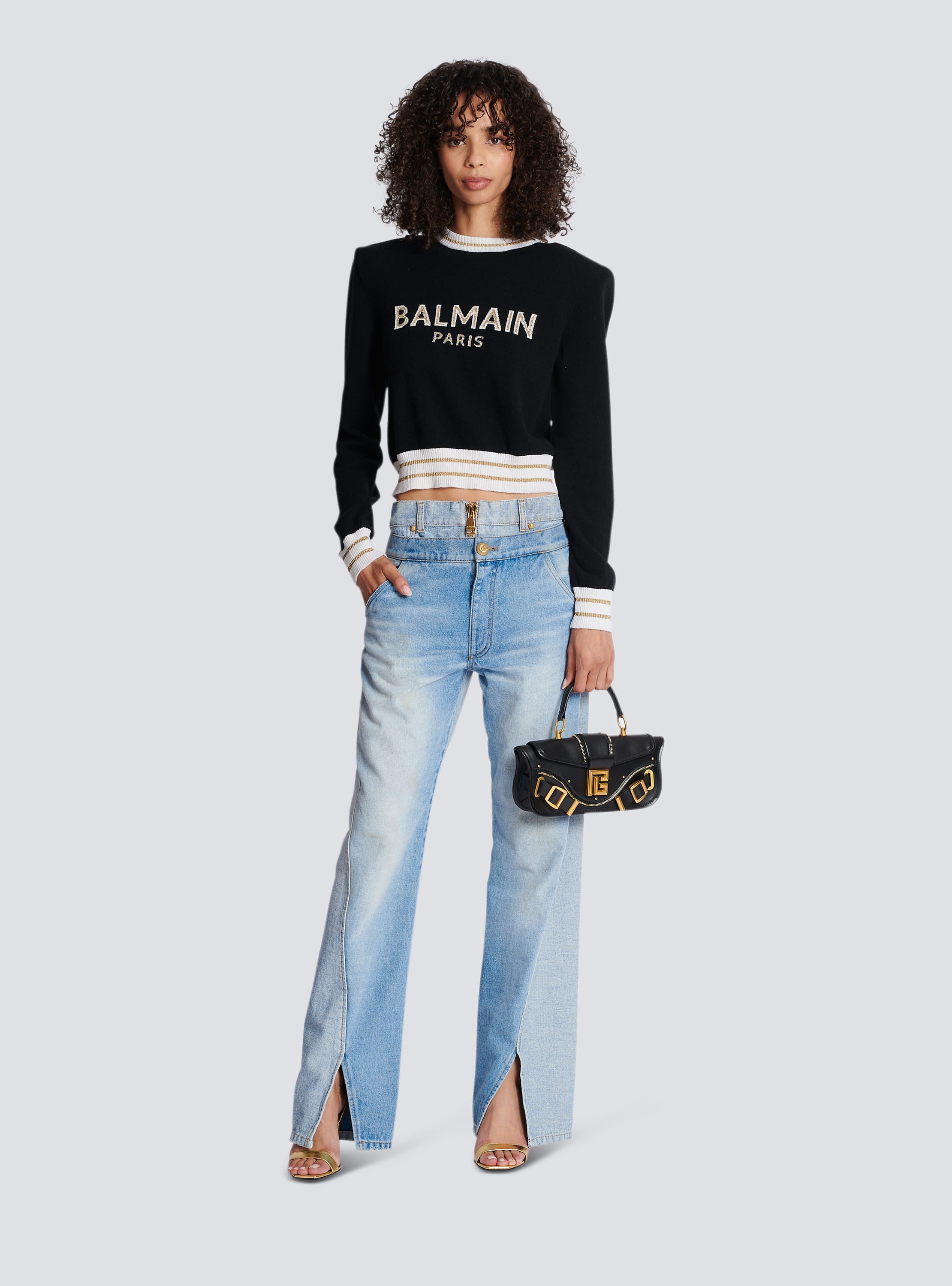 Balmain logo-intarsia cropped jumper - Black