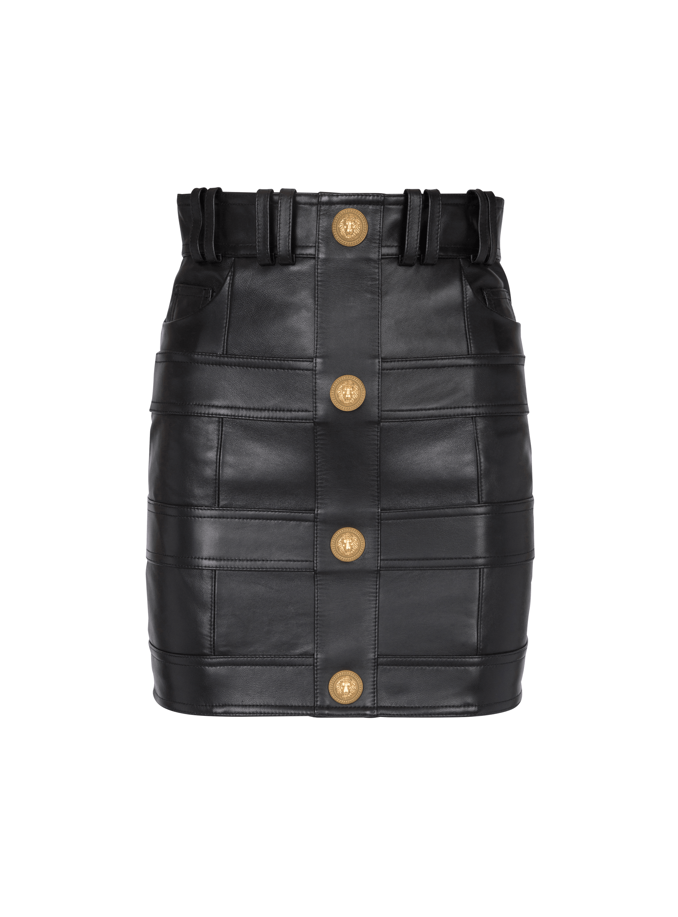 High-waisted leather skirt, black, hi-res