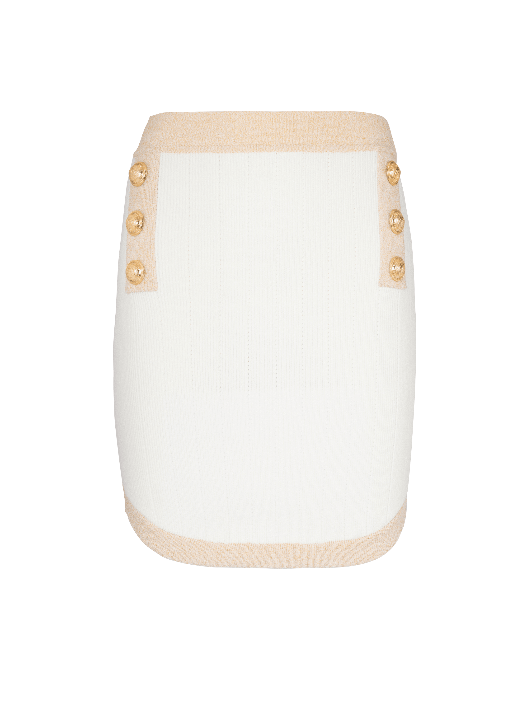 Falda corta de punto con ribetes dorados, blanco, hi-res
