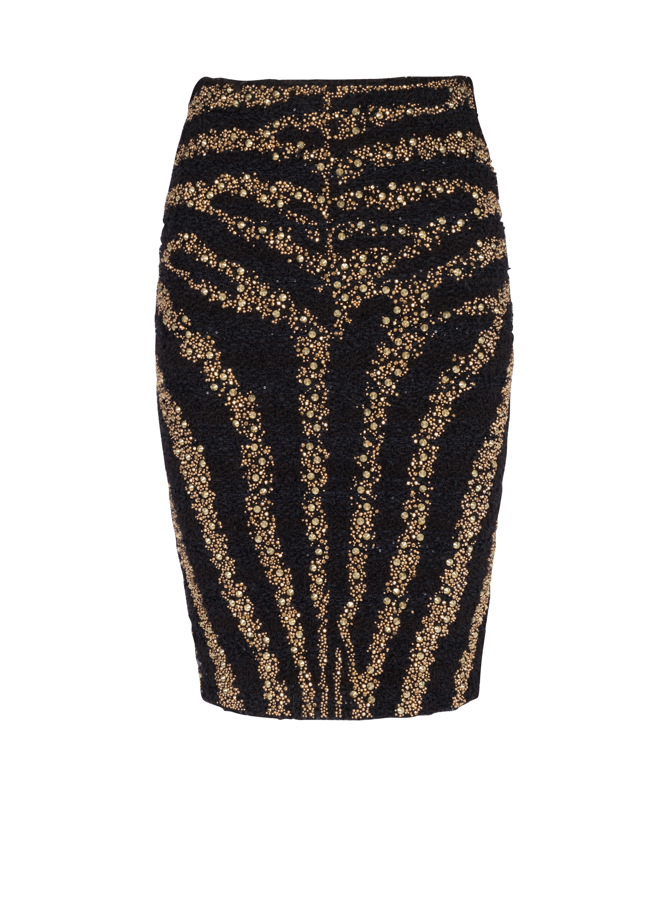 Embroidered tweed pencil skirt