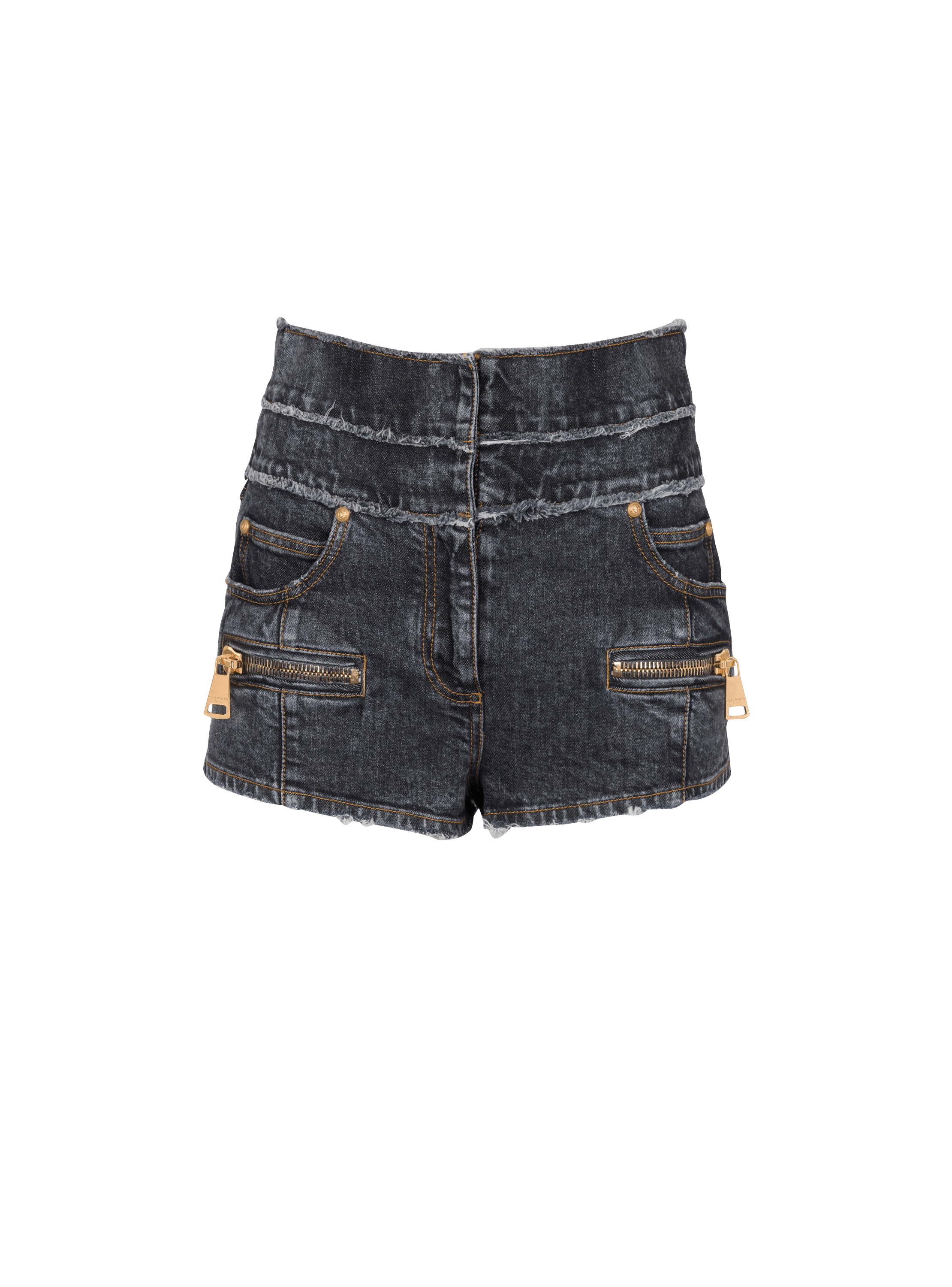 High-waisted faded denim mini-shorts