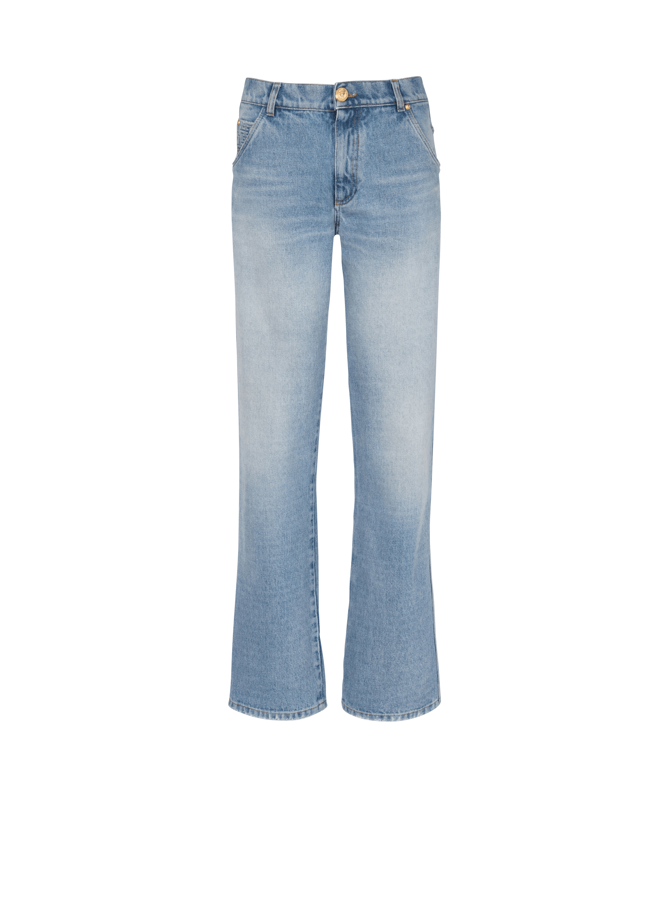 Wide-leg faded denim jeans