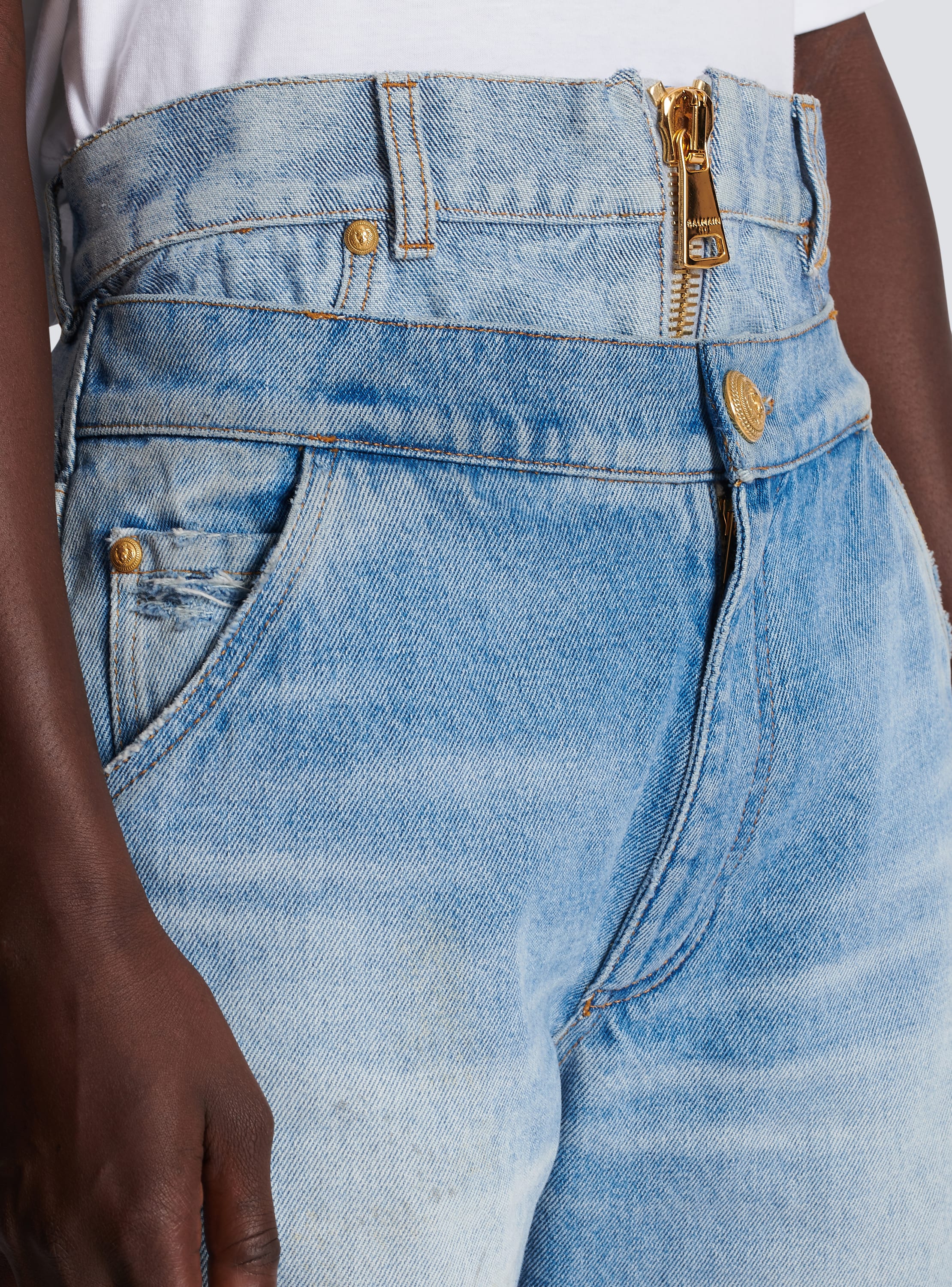 Two-in-one faded jeans Women | BALMAIN