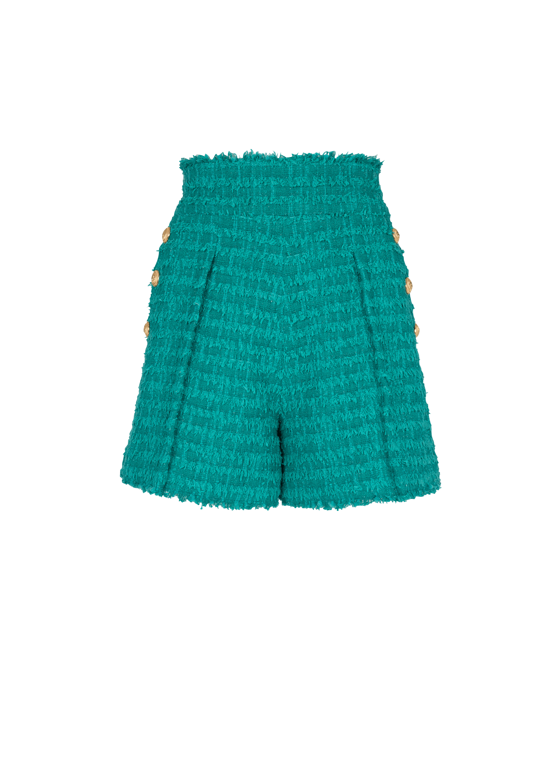 Shorts svasati in tweed, verde, hi-res