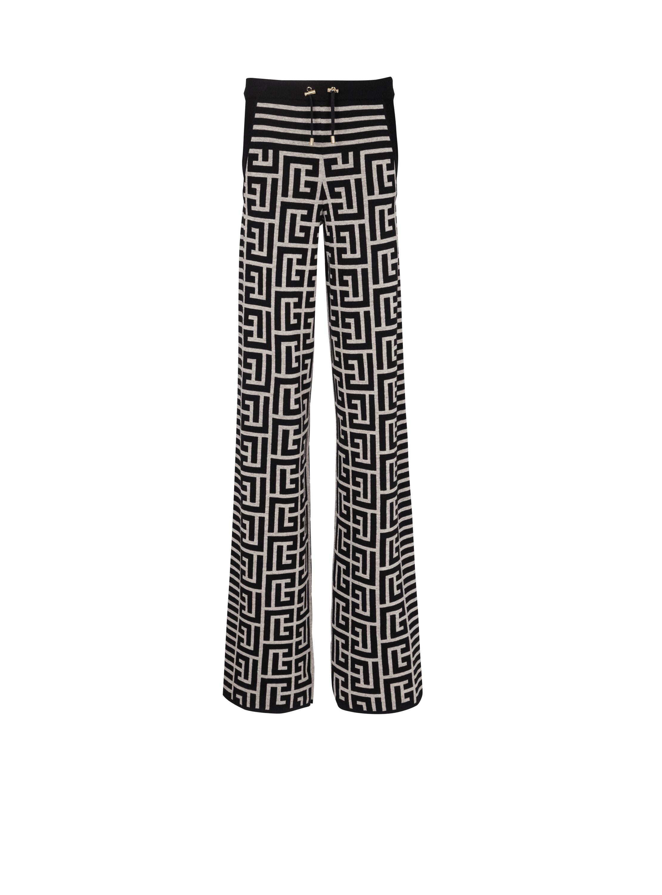 Monogrammed knit trousers, black, hi-res