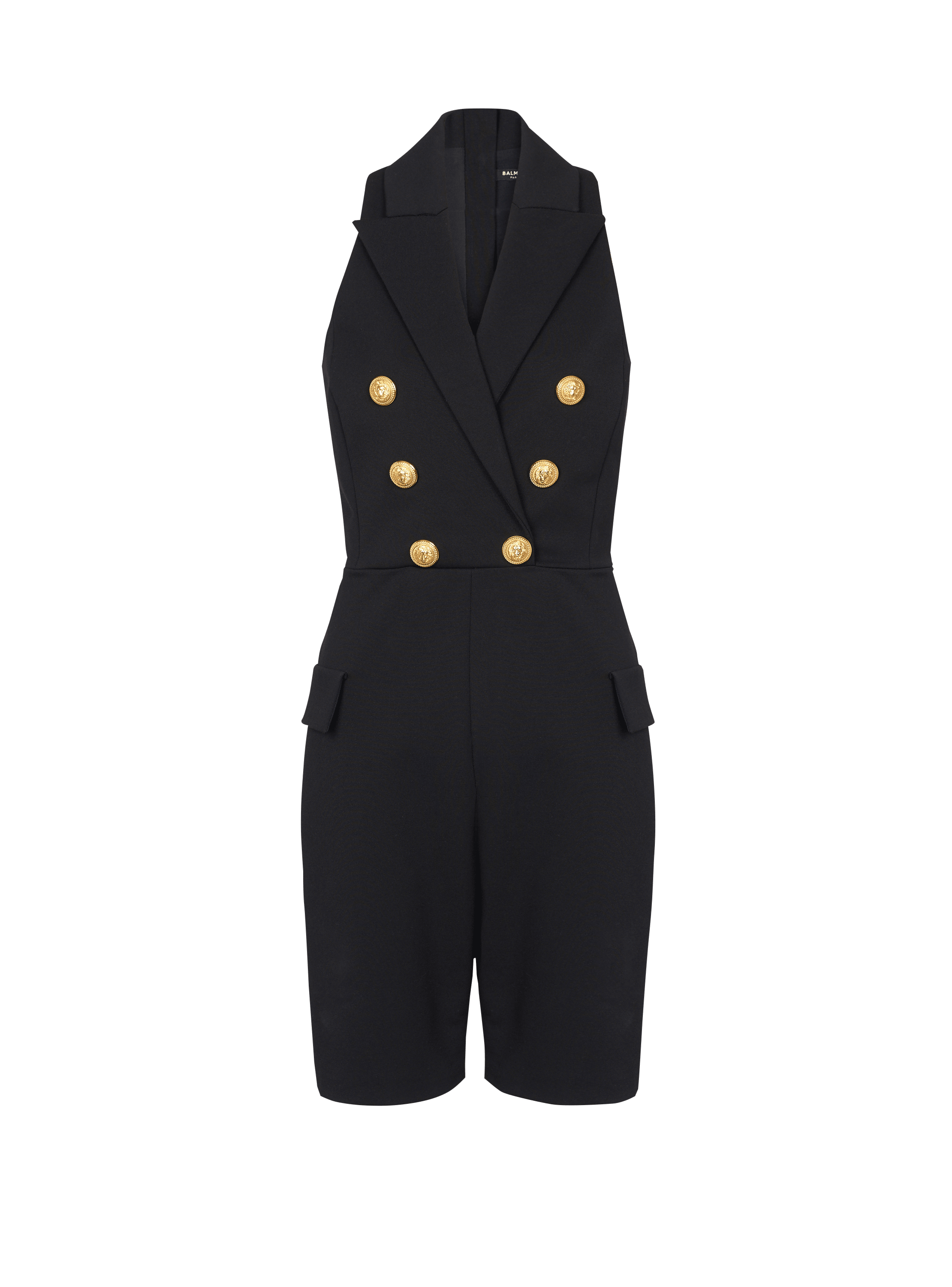 Jumpsuit im Anzug-Stil aus Stretch-Grain-de-Poudre, schwarz, hi-res