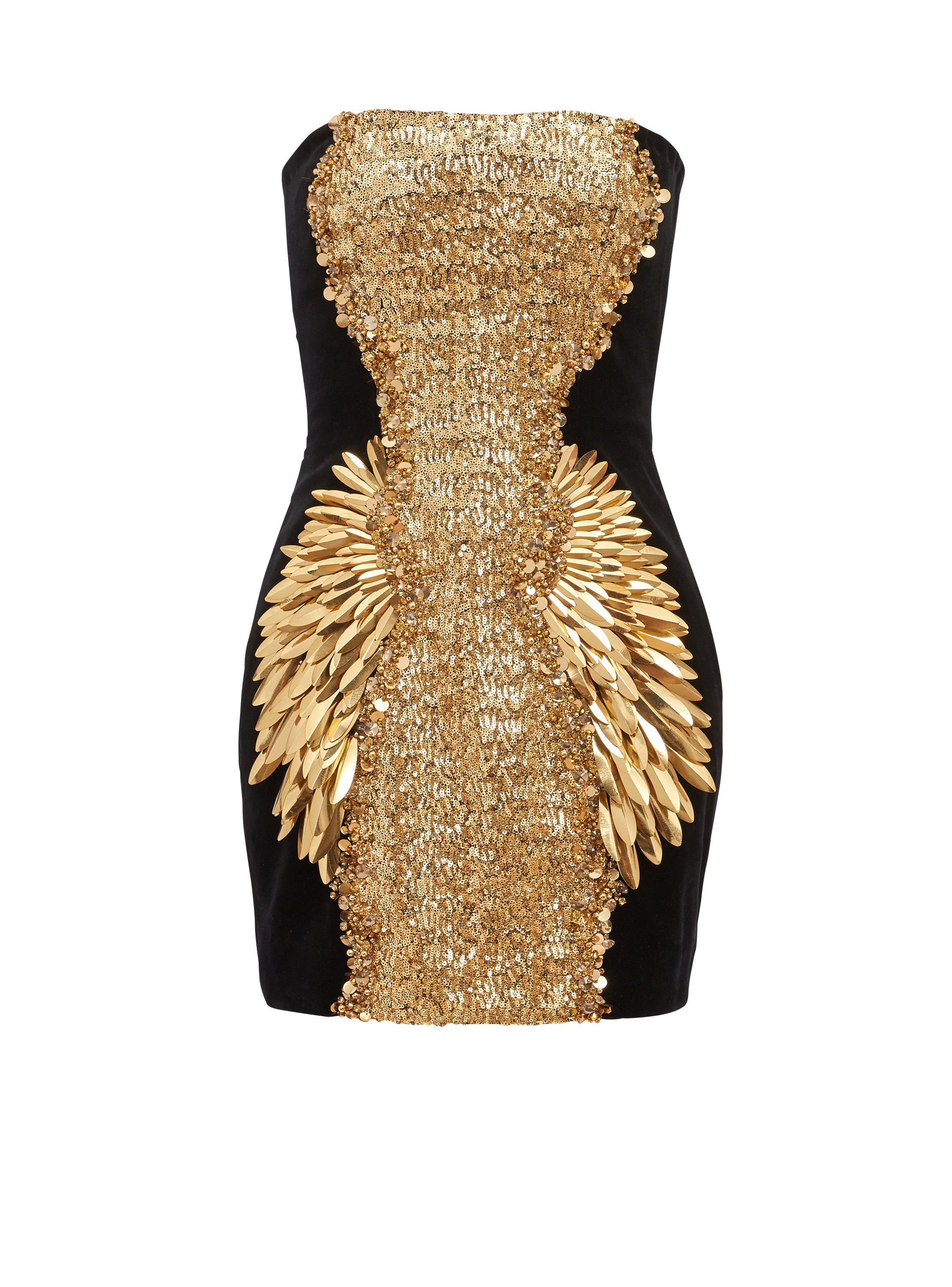 Spanien overskydende Kantine Embroidered velvet strapless dress gold - Women | BALMAIN