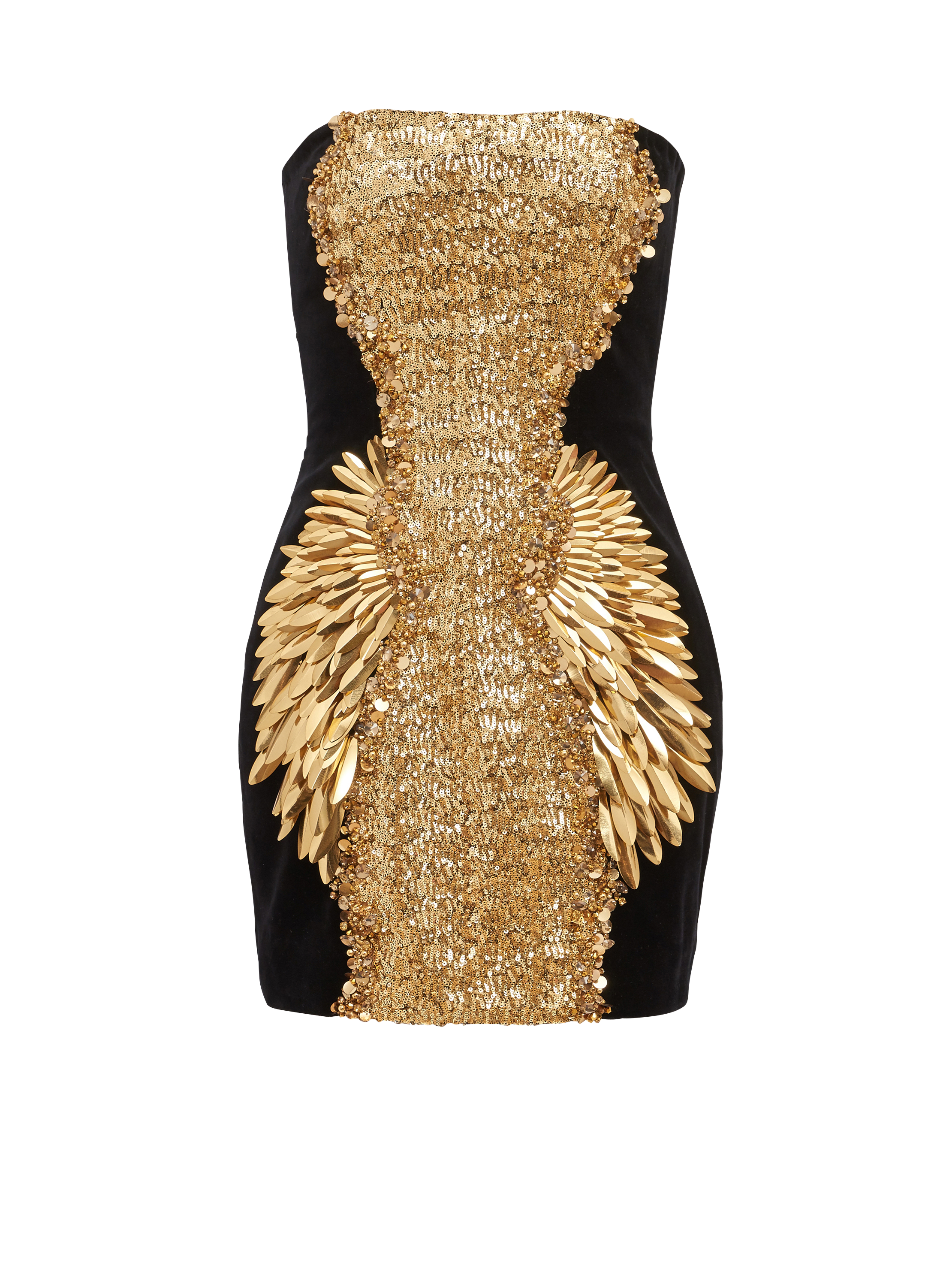 Embroidered velvet strapless dress Women | BALMAIN