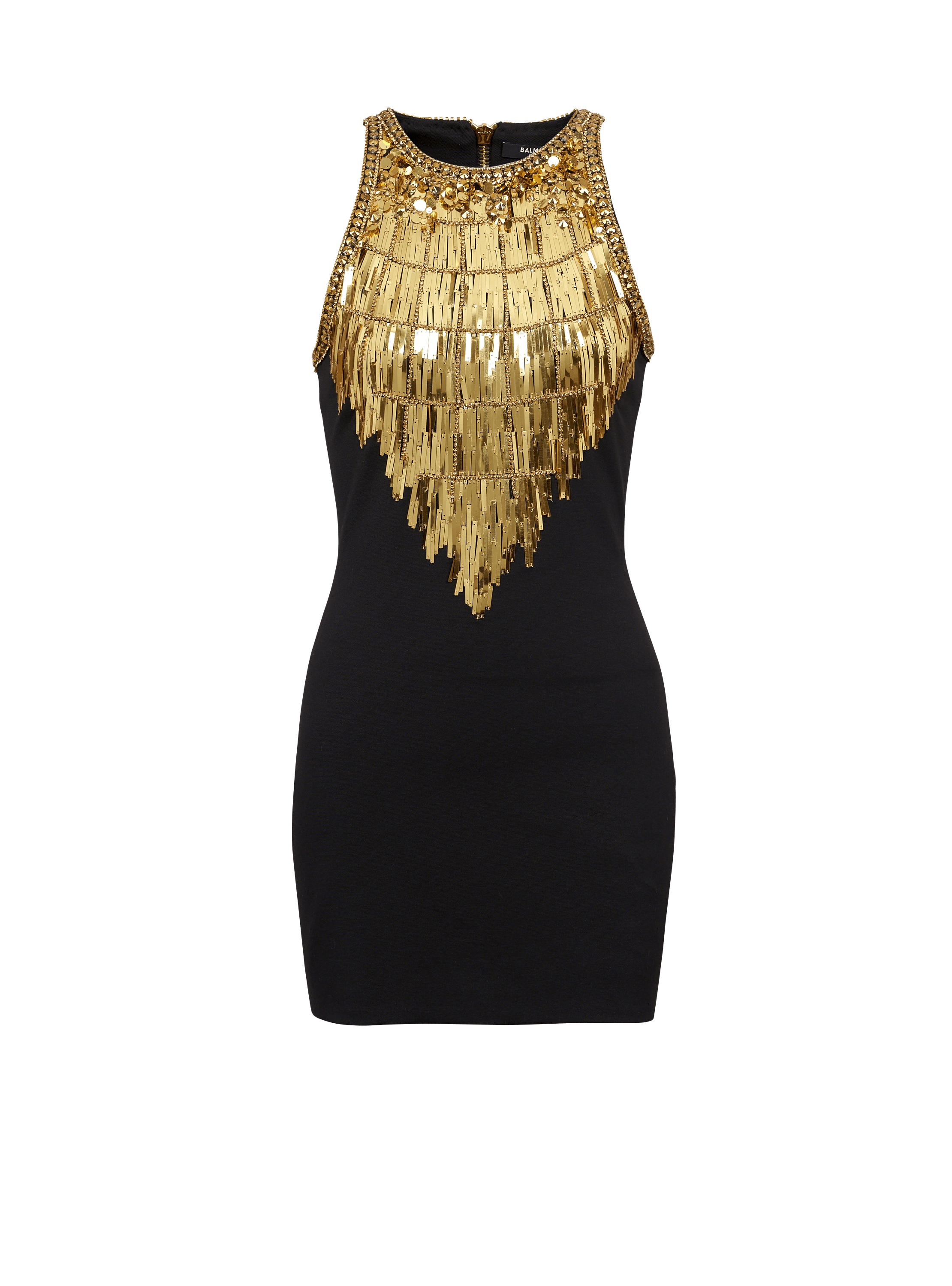 Kleid aus besticktem Grain-de-Poudre, golden, hi-res