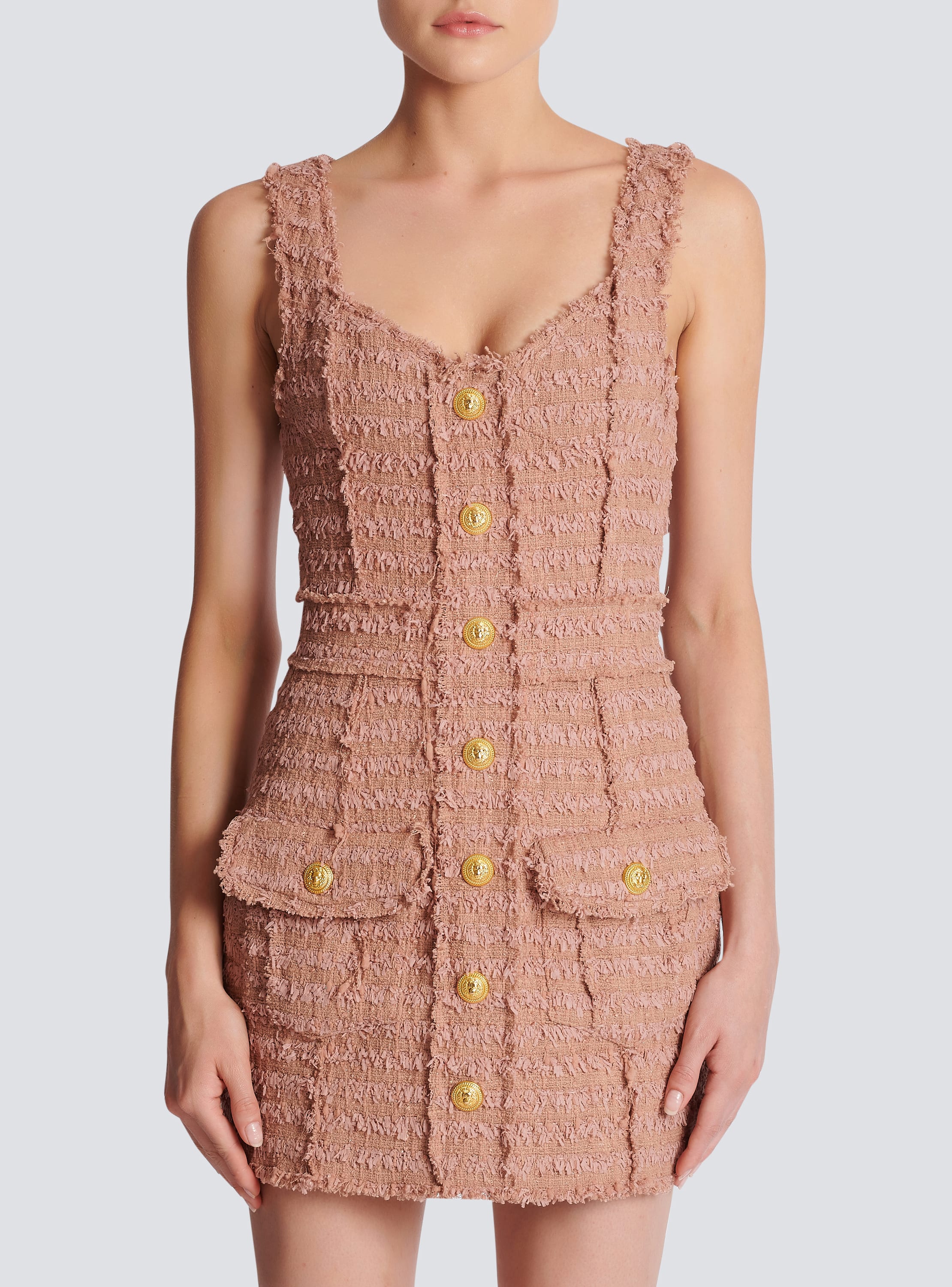 Tweed dress with straps Women BALMAIN