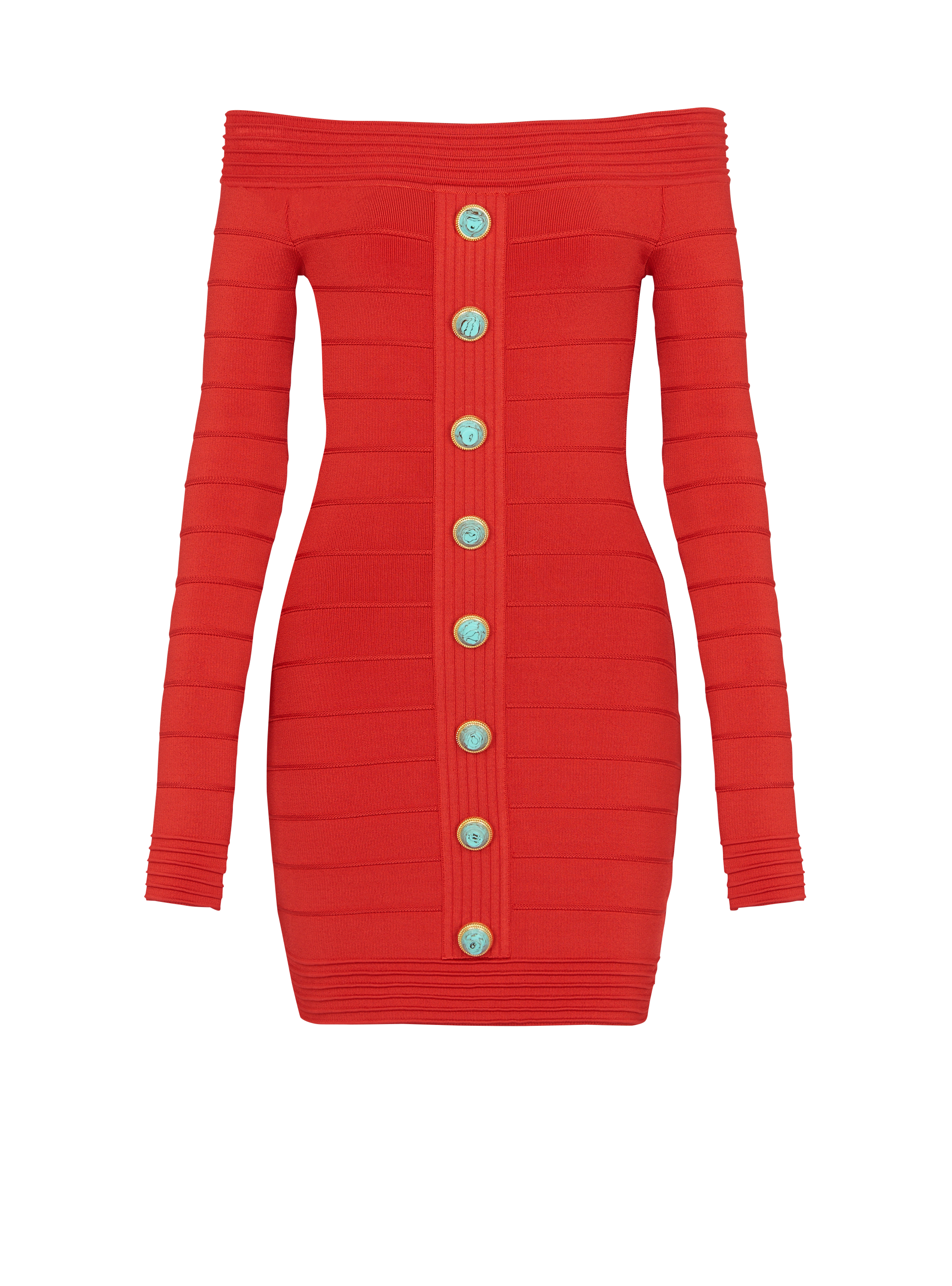 Off-the-shoulder knit dress, red, hi-res