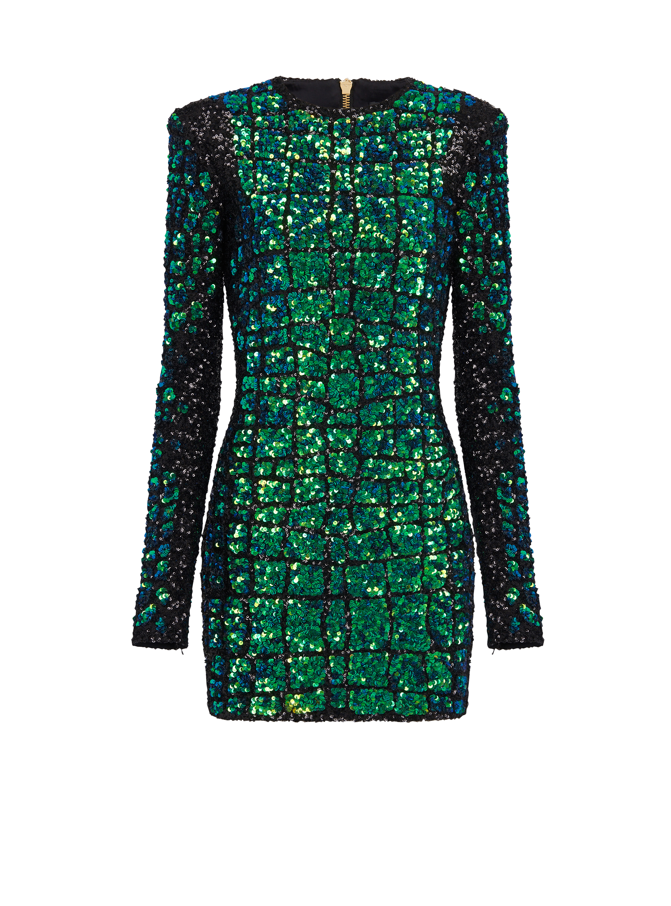 Kleid mit schillernder Stickerei im Krokodilmuster, grün, hi-res