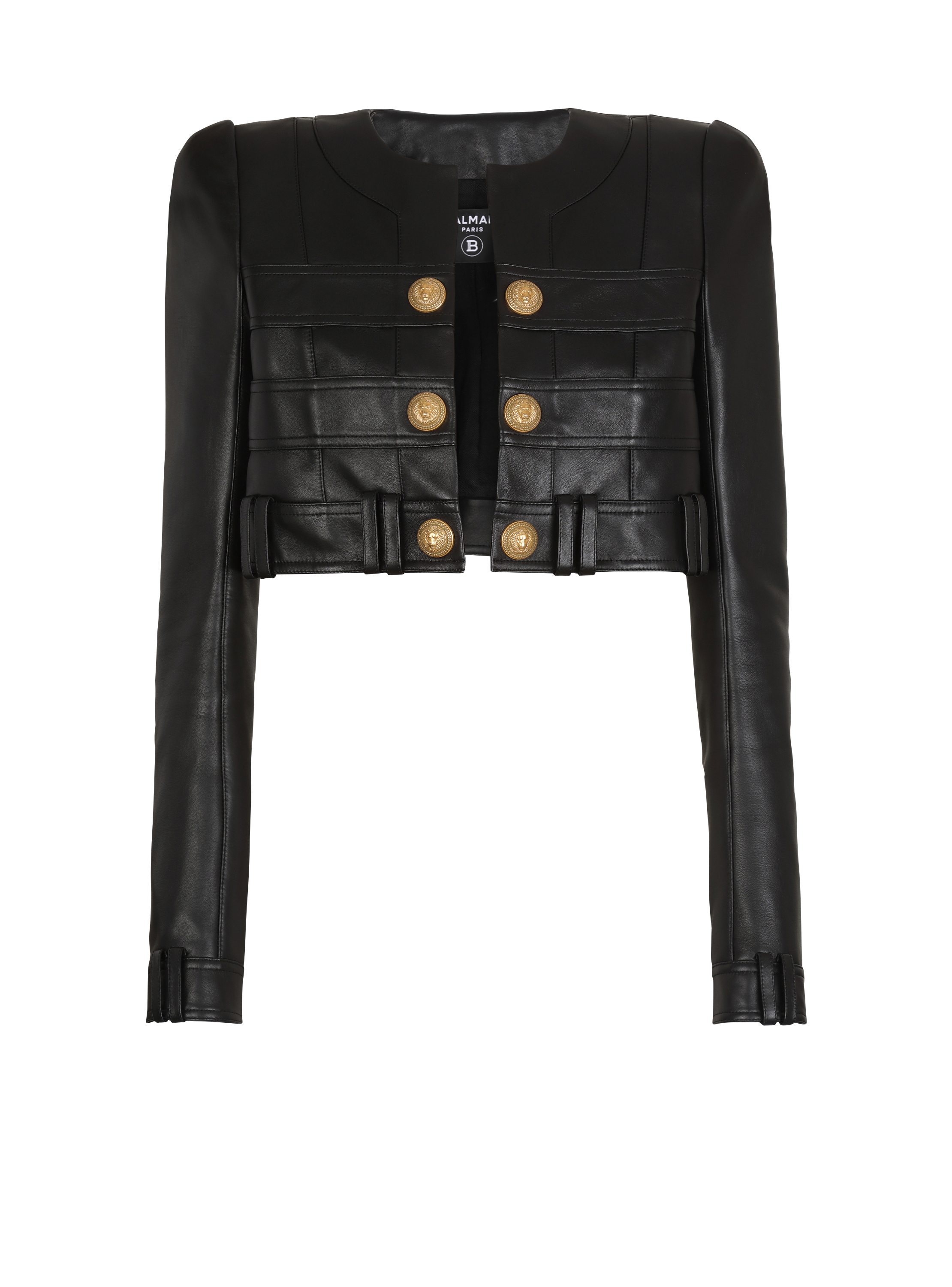 Short soft leather jacket, black, hi-res