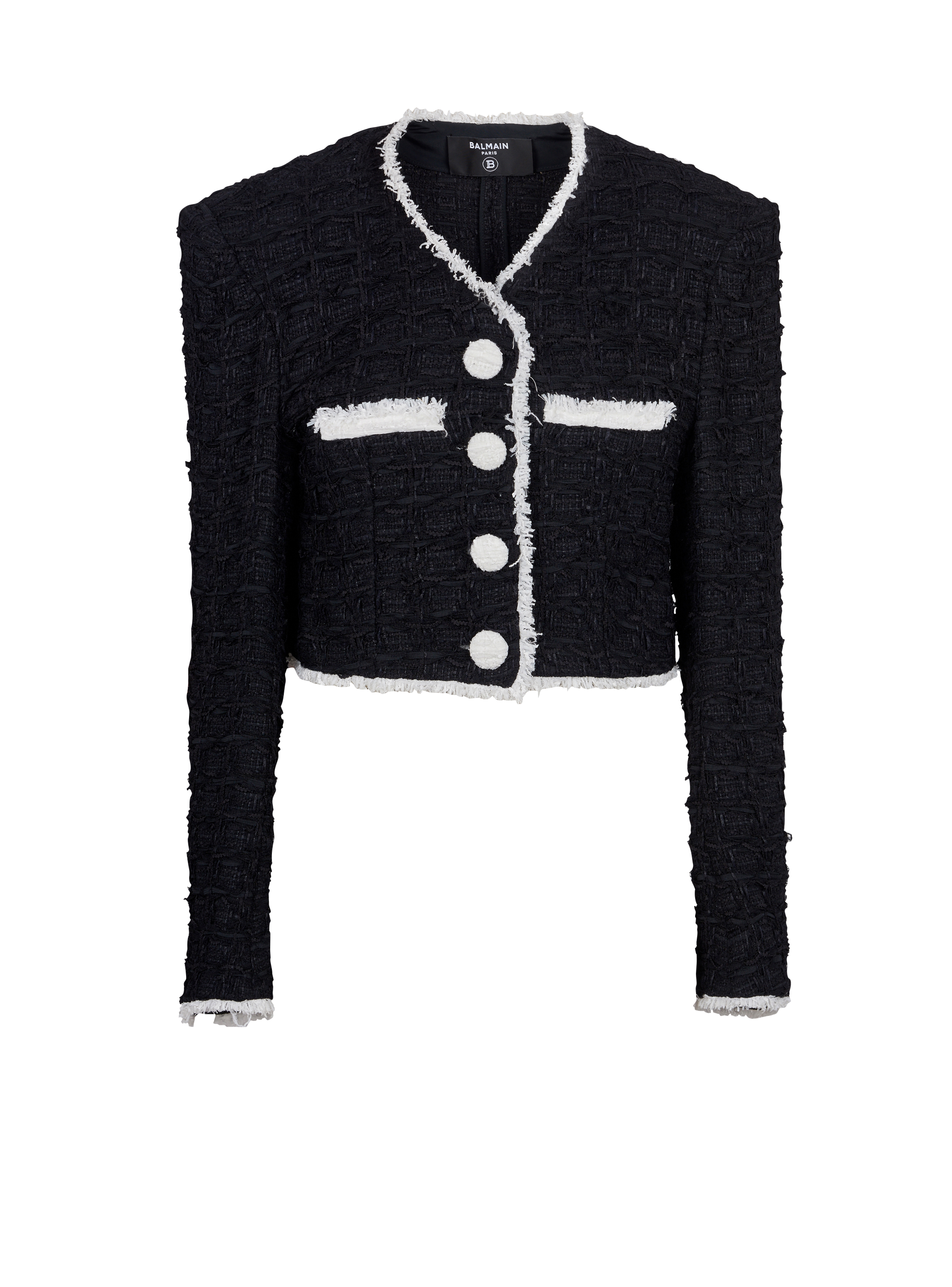Short tweed jacket with contrasting details, black, hi-res