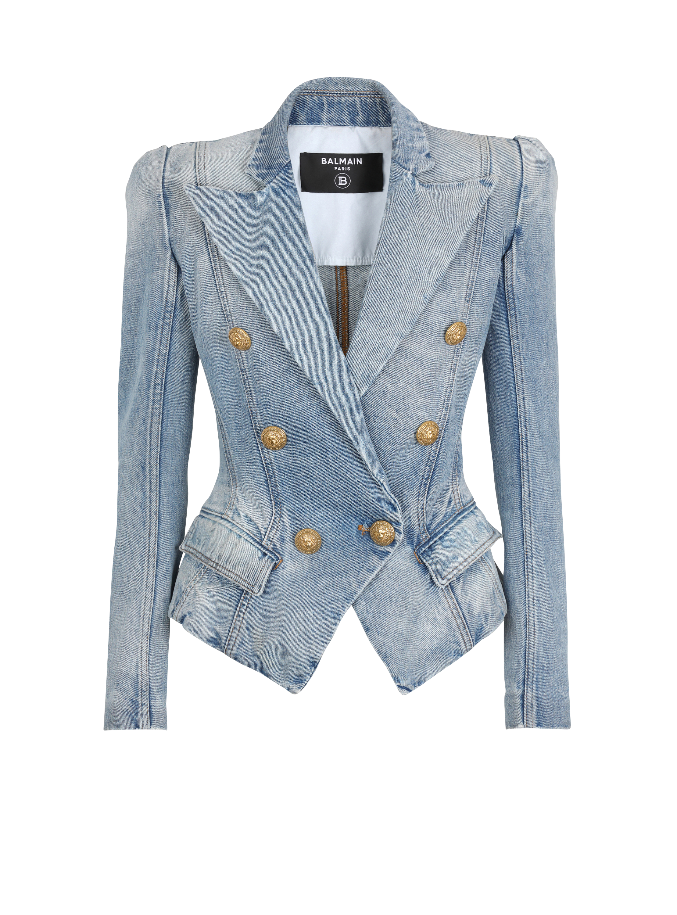 Slim-fit faded denim tailored jacket