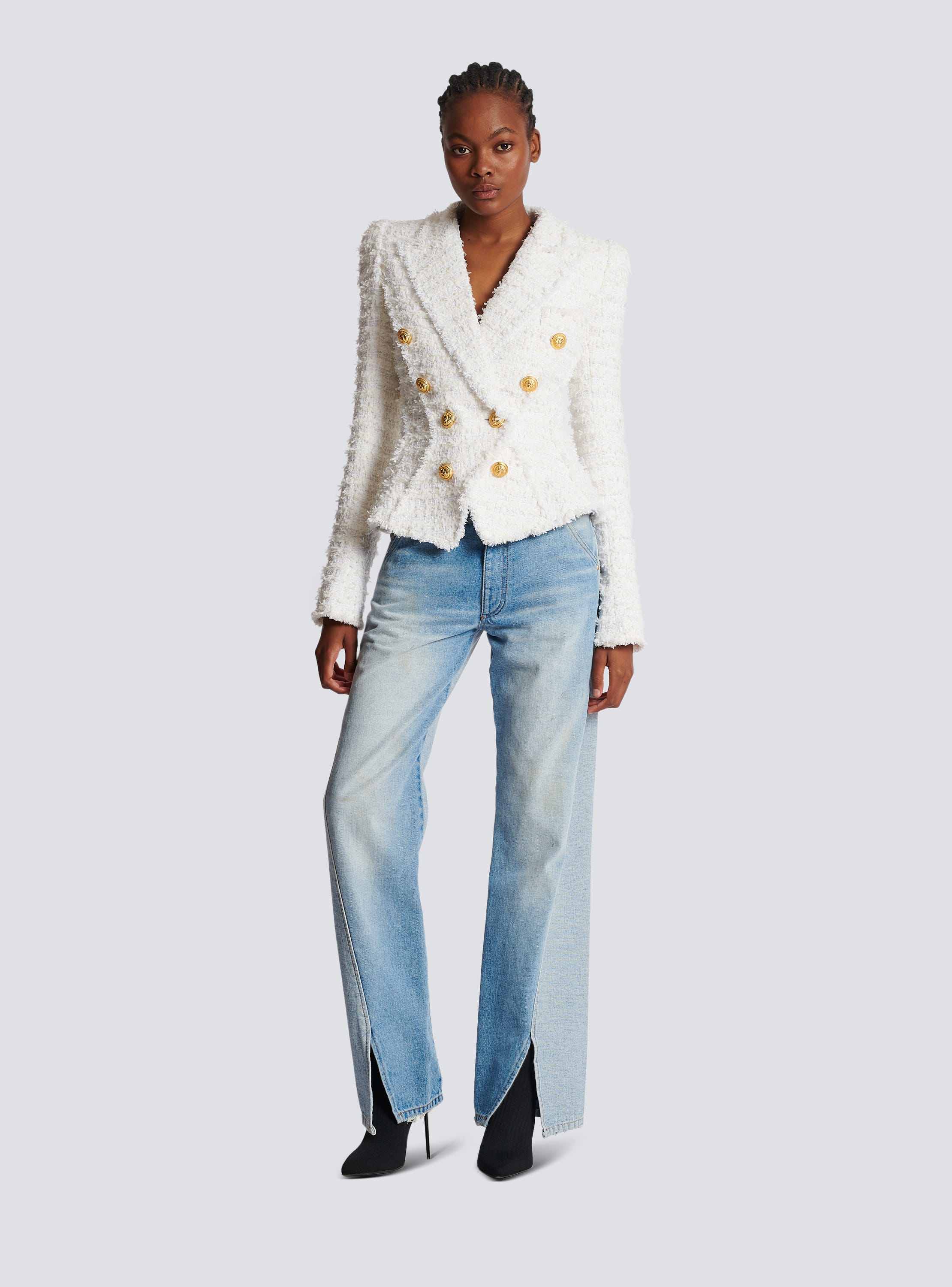 Tweed blazer Balmain White size 36 FR in Tweed - 34154860