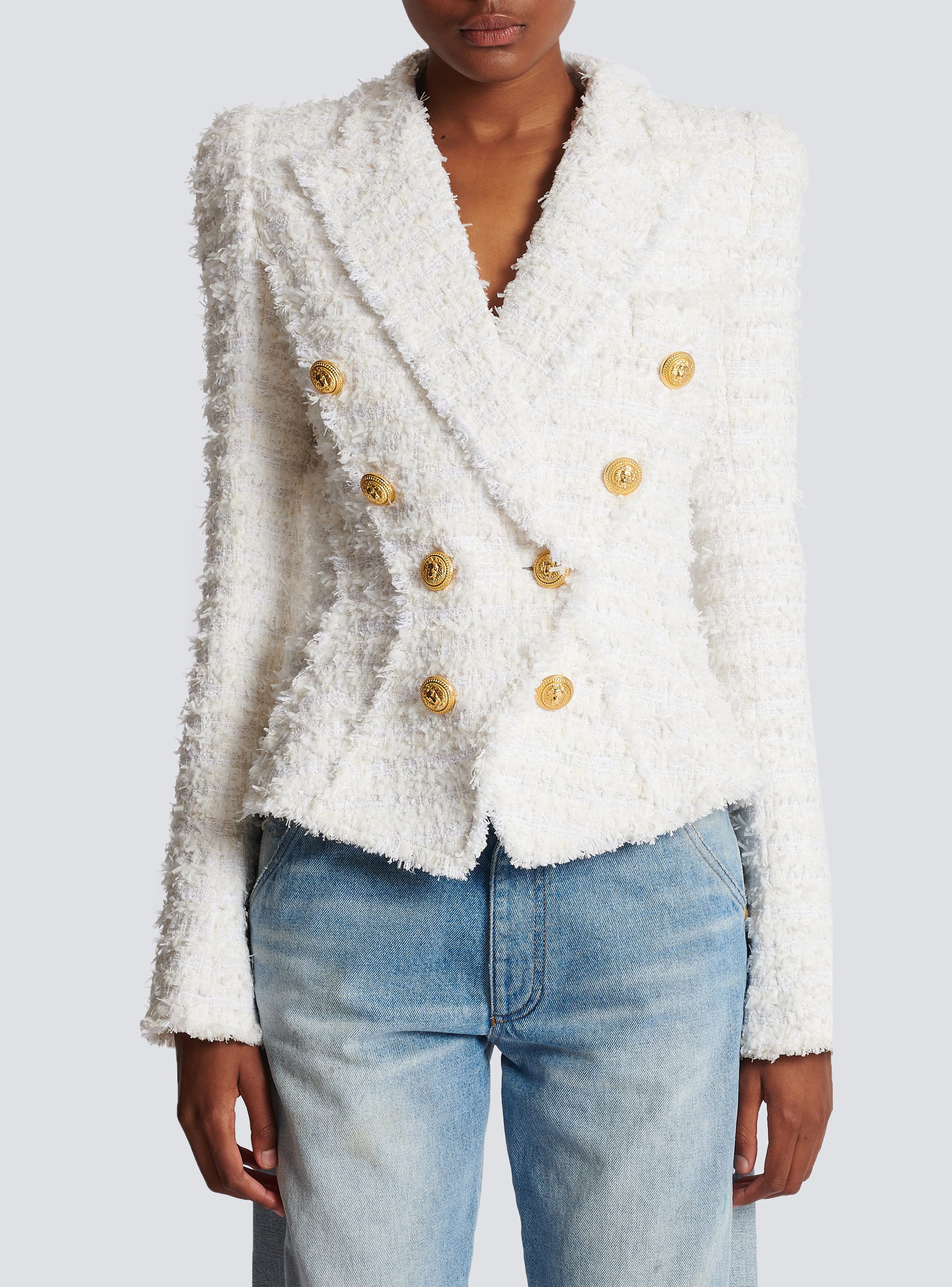 Slim-fit tweed jacket white - Women
