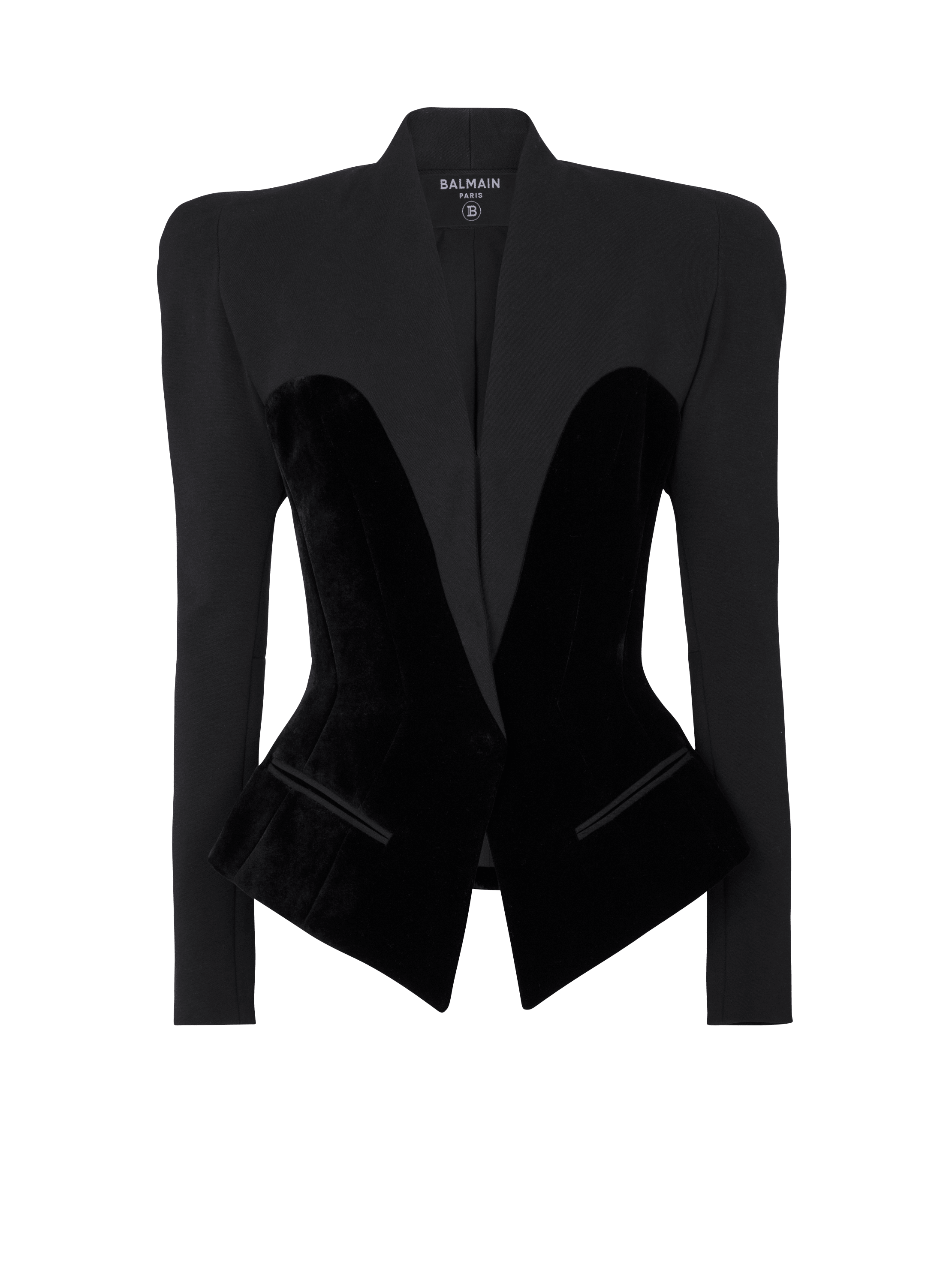 Slim-fitting bustier jacket, black, hi-res