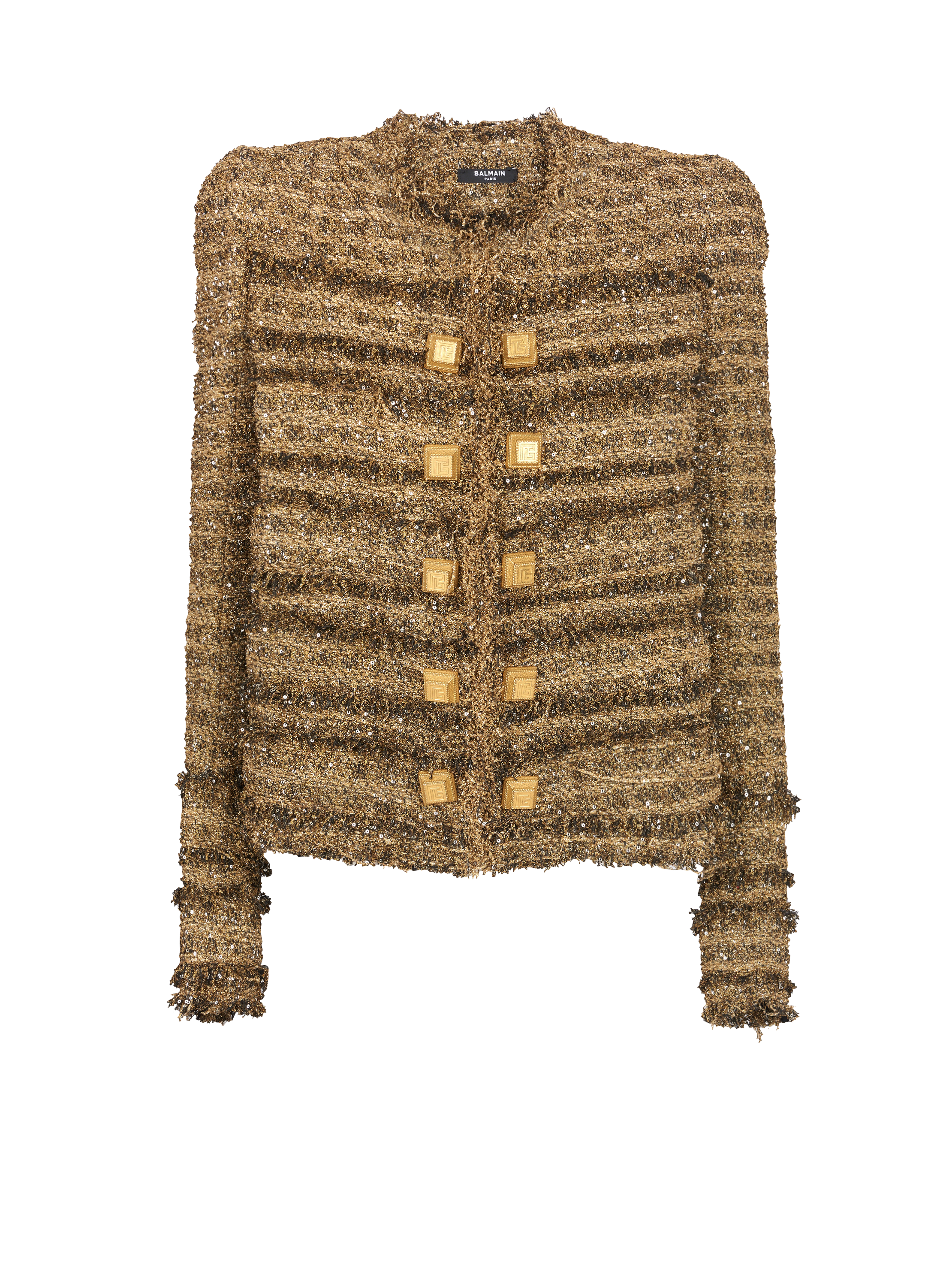 Sequinned tweed jacket, gold, hi-res
