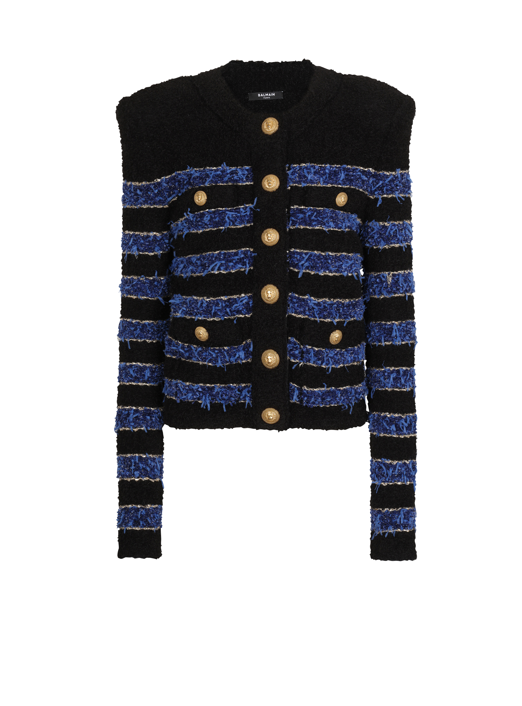 Metallic striped tweed jacket, blue, hi-res