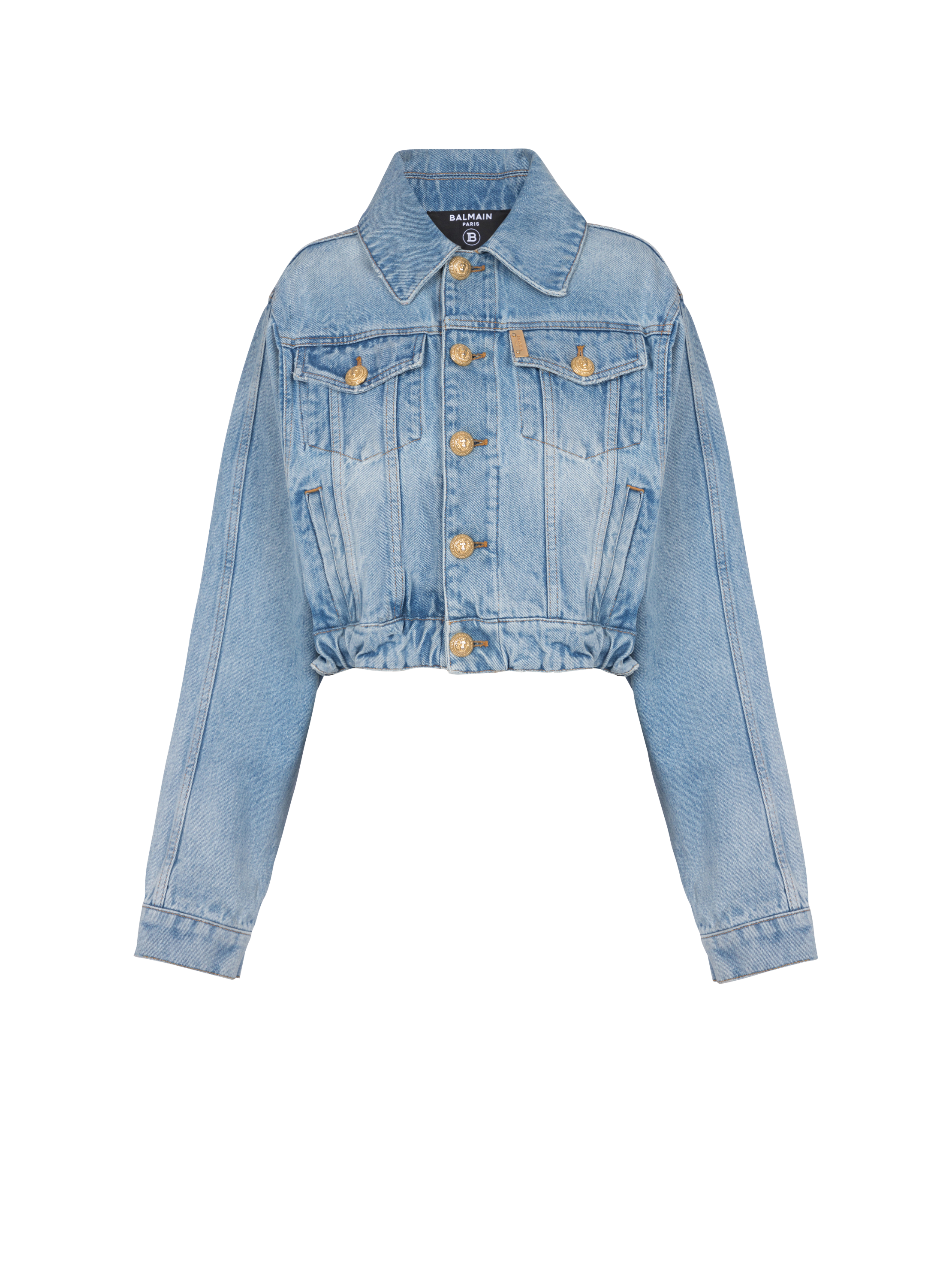 Short jacket in faded denim, blue, hi-res
