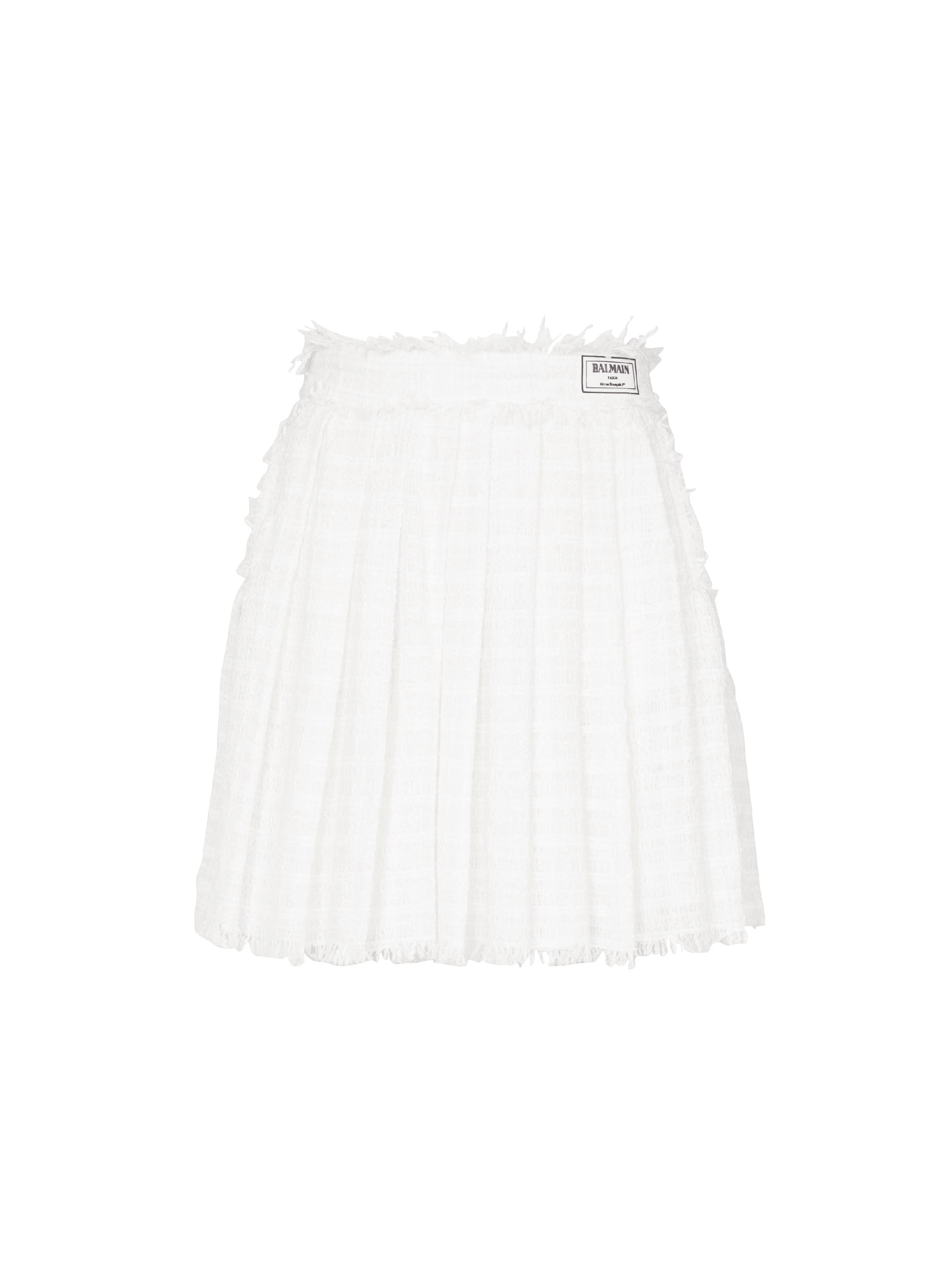 Fringed tweed skater skirt, white, hi-res