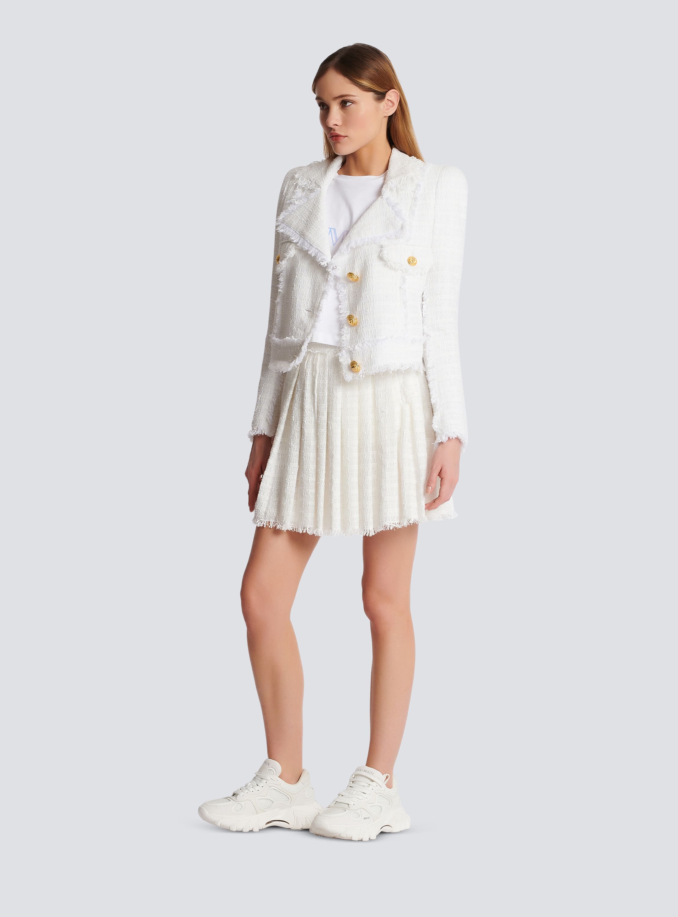 Balmain fitted tweed mini skirt - White