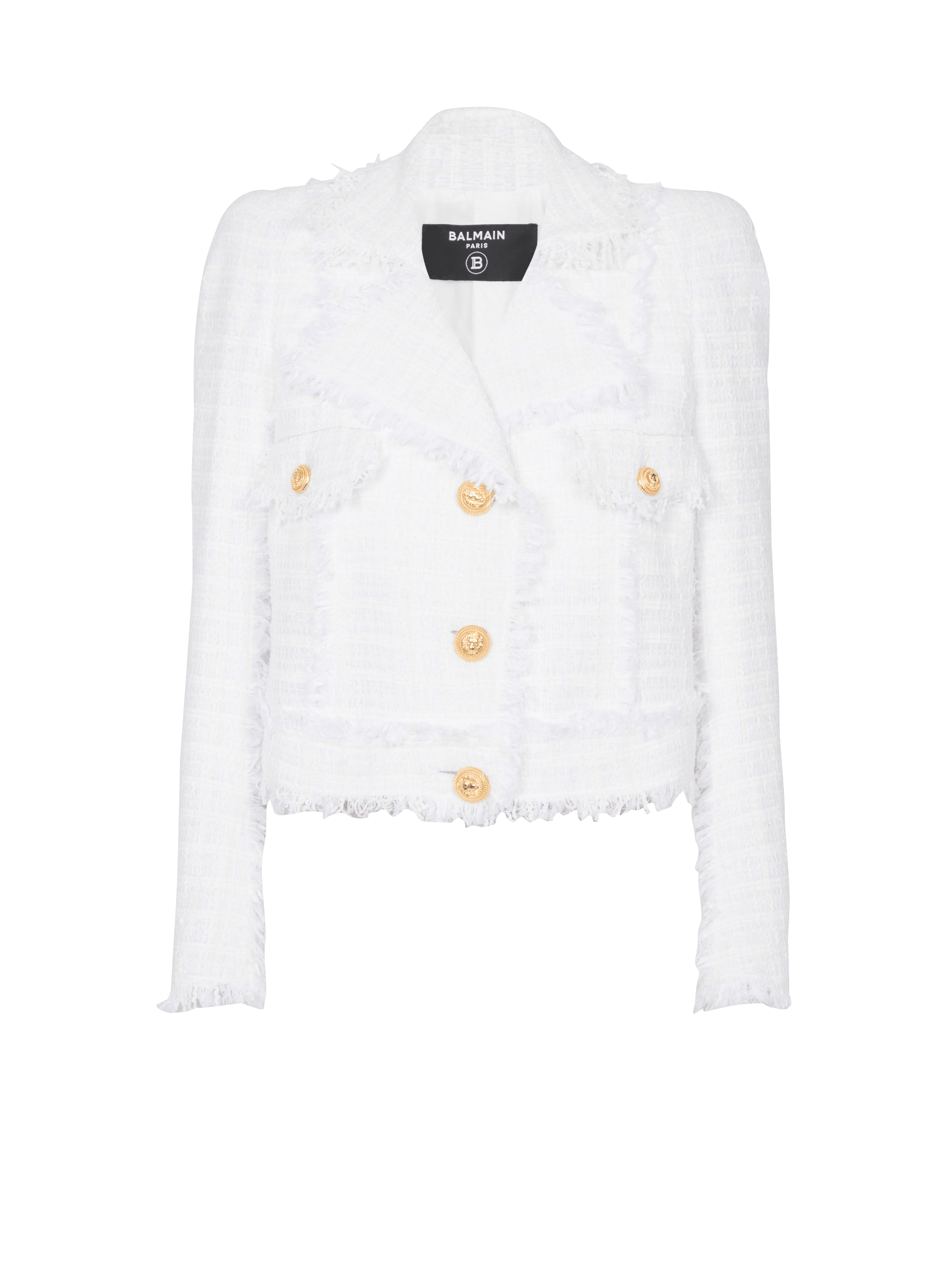 Balmain cropped tweed jacket - White