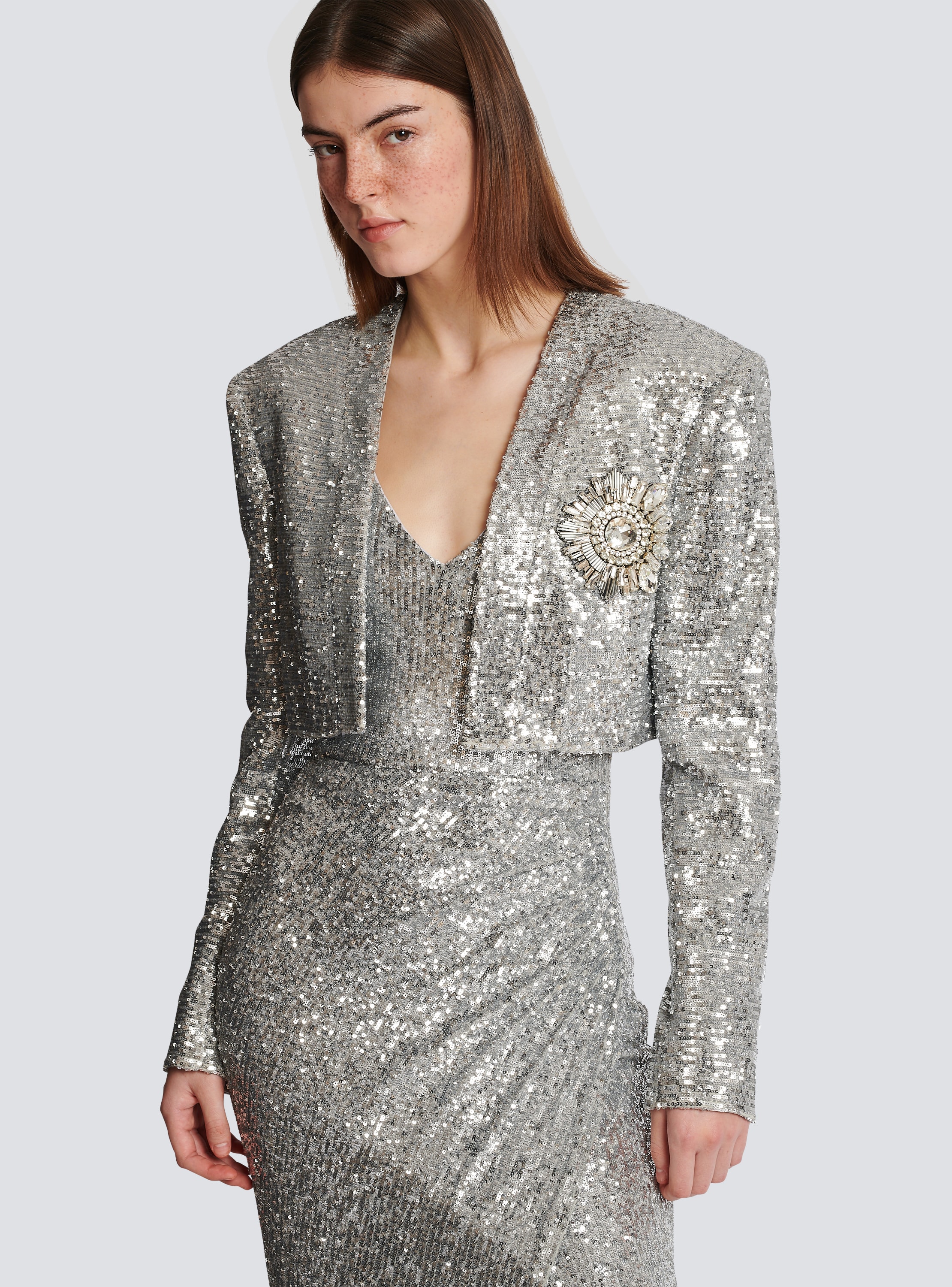 Veste courte à sequins argent - Femme