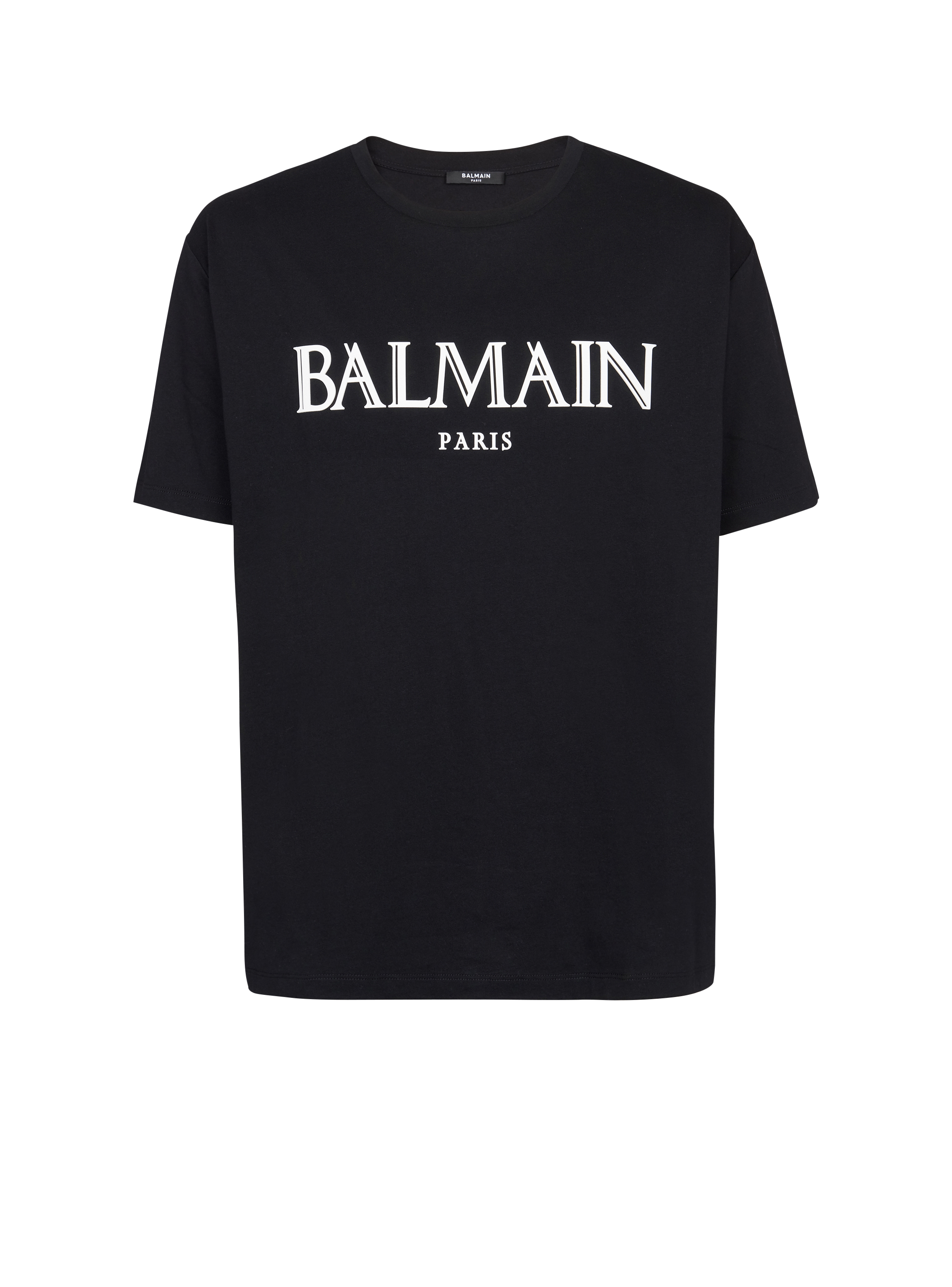 Oversize-T-Shirt mit römischem Balmain-Logo aus Kautschuk, schwarz, hi-res